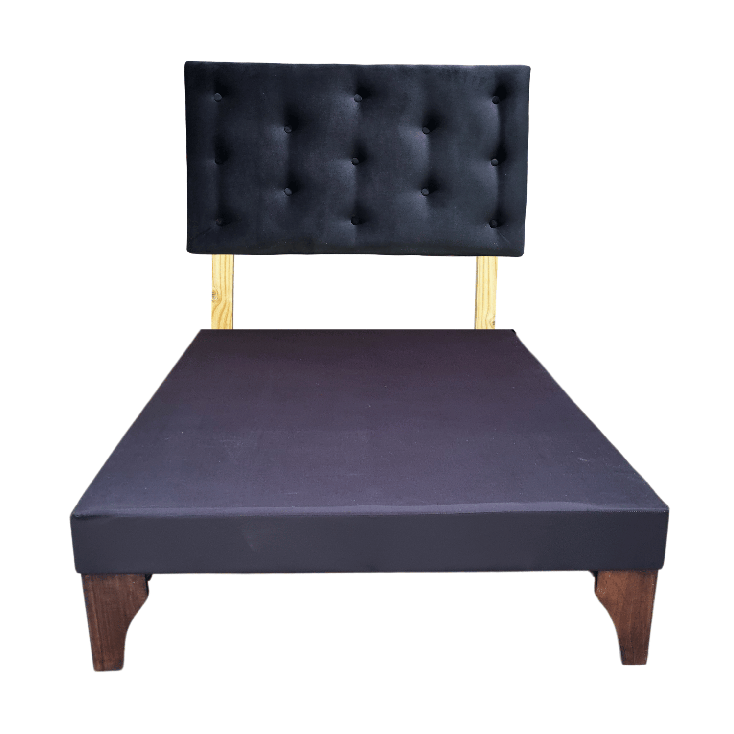 CAMA EUROPEA 1 PLAZA RESPALDO NEGRO FELPA + COLCHON DE RESORTE RIMAR - 5