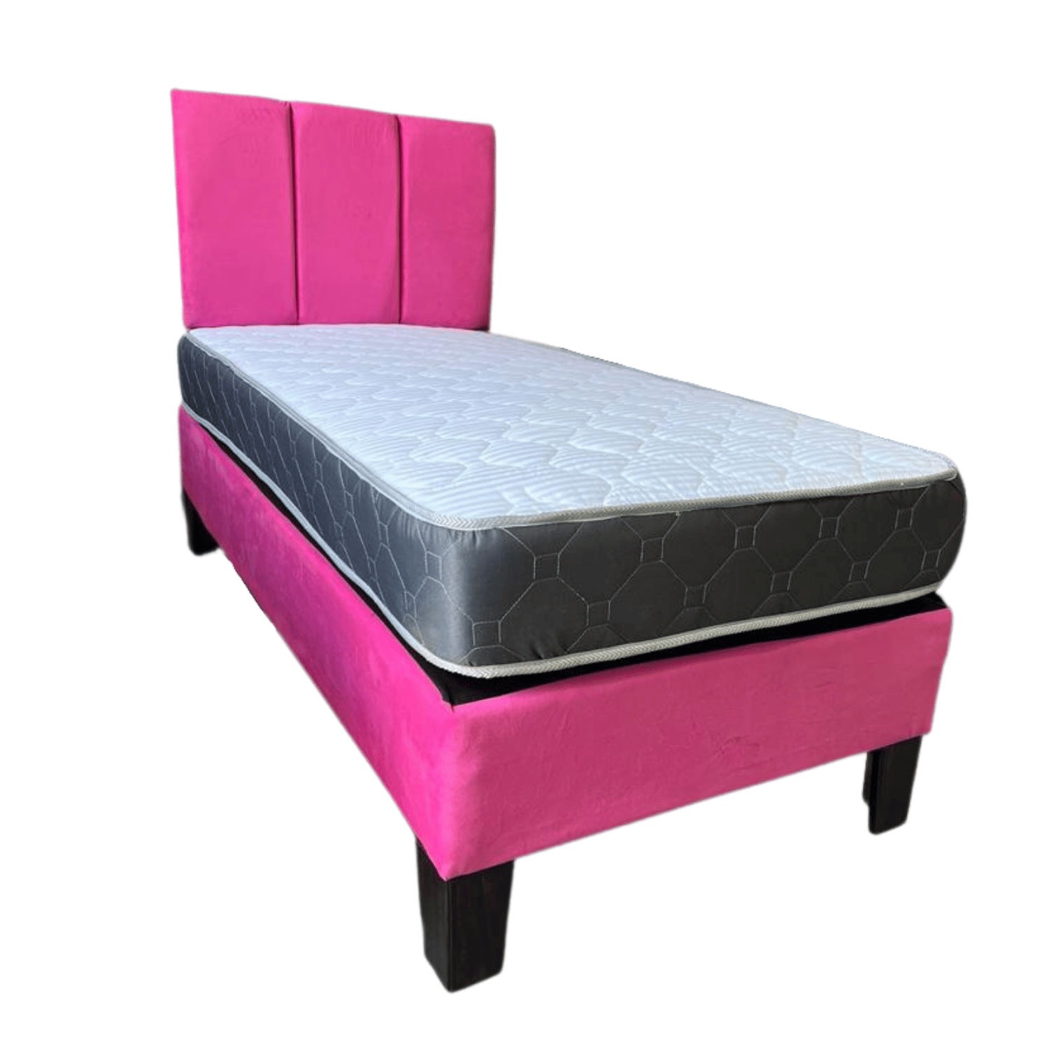 CAMA EUROPEA 1,5 PLAZA RESPALDO FUCSIA FELPA LINEAL + COLCHON DE RESORTE RIMAR - 2
