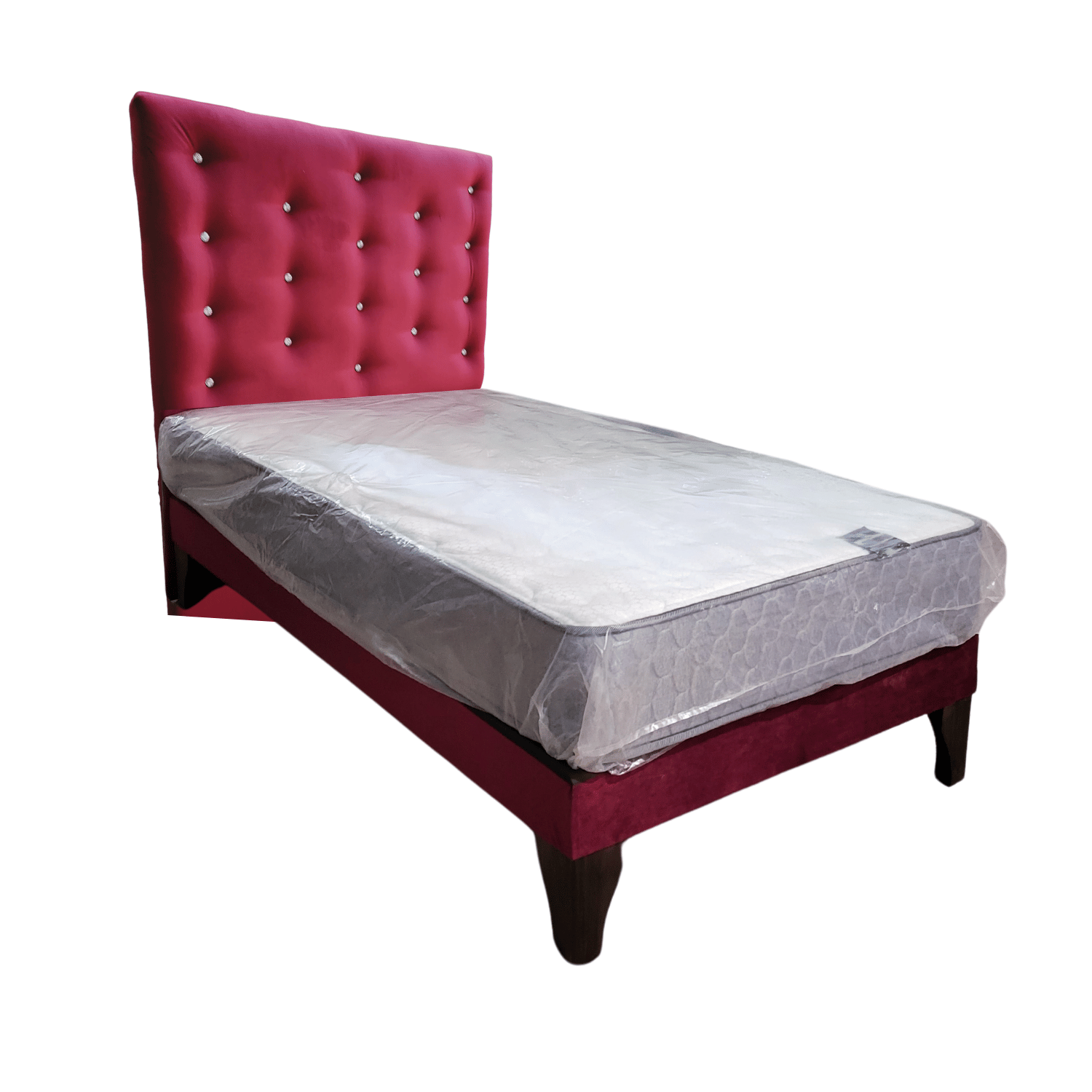 CAMA EUROPEA 1,5 PLAZAS RESPALDO A PISO BURDEO FELPA DIAMANTE + COLCHON DE RESORTE RIMAR - 2