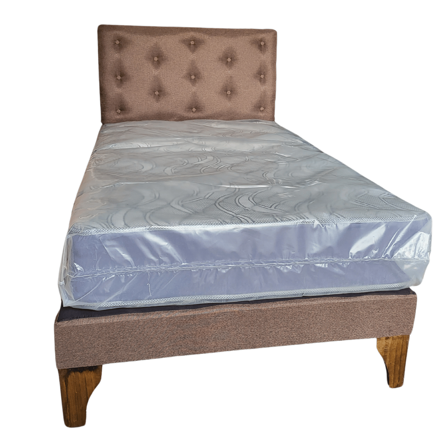 CAMA EUROPEA 1 PLAZA RESPALDO CAFÉ LINO + COLCHON DE RESORTE RIMAR - 4