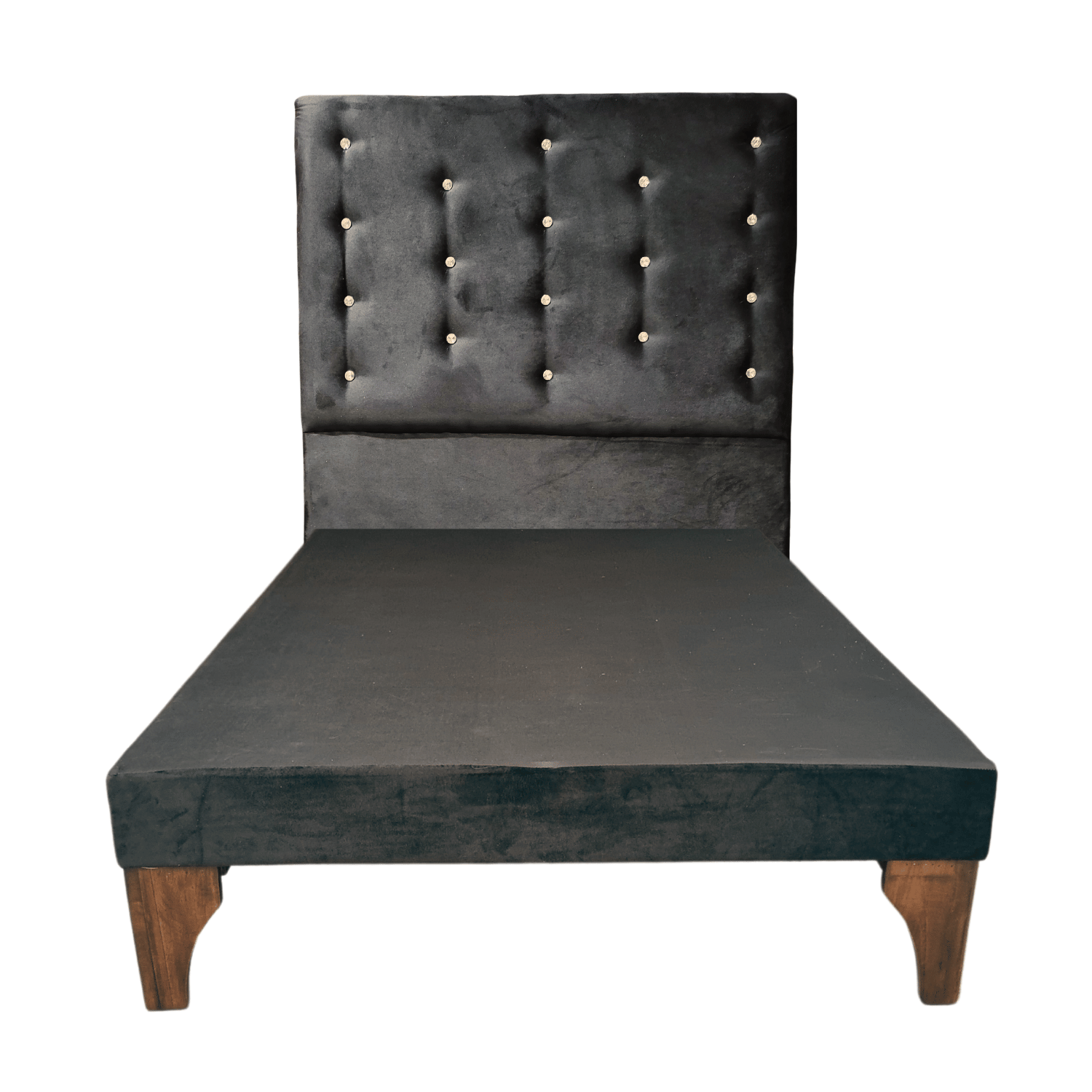 CAMA EUROPEA 1,5 PLAZAS RESPALDO A PISO NEGRO FELPA DIAMANTE + COLCHON DE RESORTE RIMAR - 5