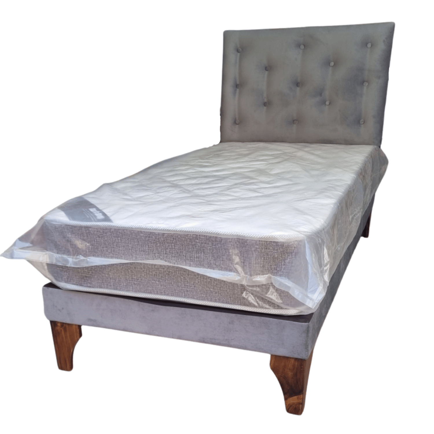 CAMA EUROPEA 1 PLAZA RESPALDO GRIS FELPA + COLCHON DE RESORTE RIMAR - 3