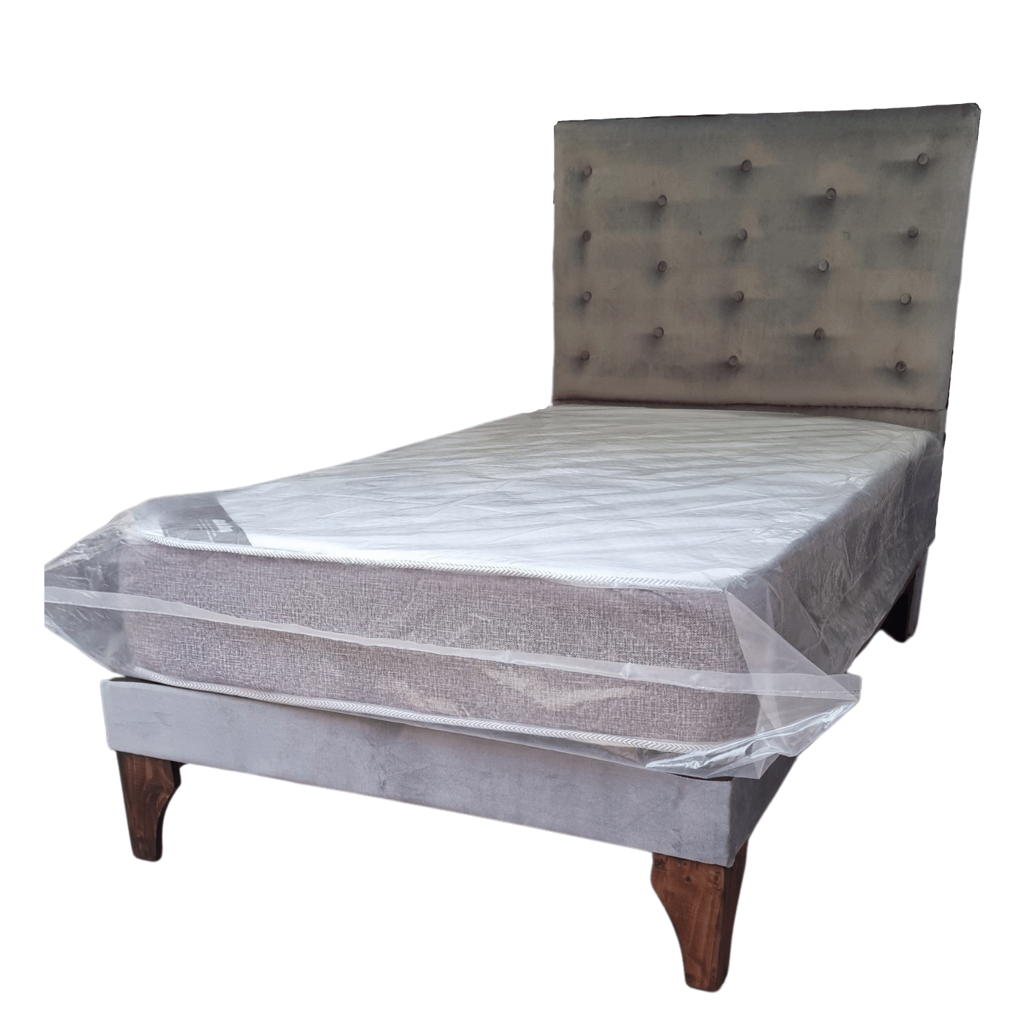 CAMA EUROPEA 1,5 PLAZAS RESPALDO A PISO GRIS FELPA + COLCHON DE RESORTE RIMAR - 3