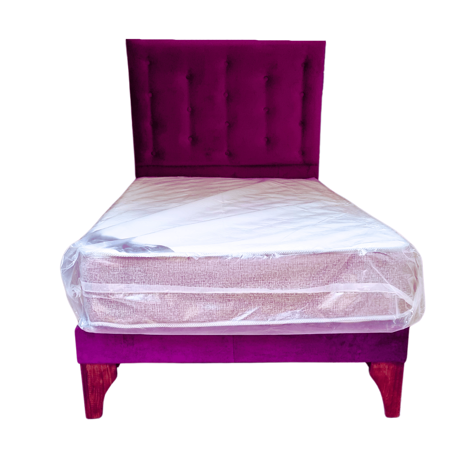 CAMA EUROPEA 1 PLAZAS RESPALDO A PISO MORADO FELPA + COLCHON DE RESORTE RIMAR - 1