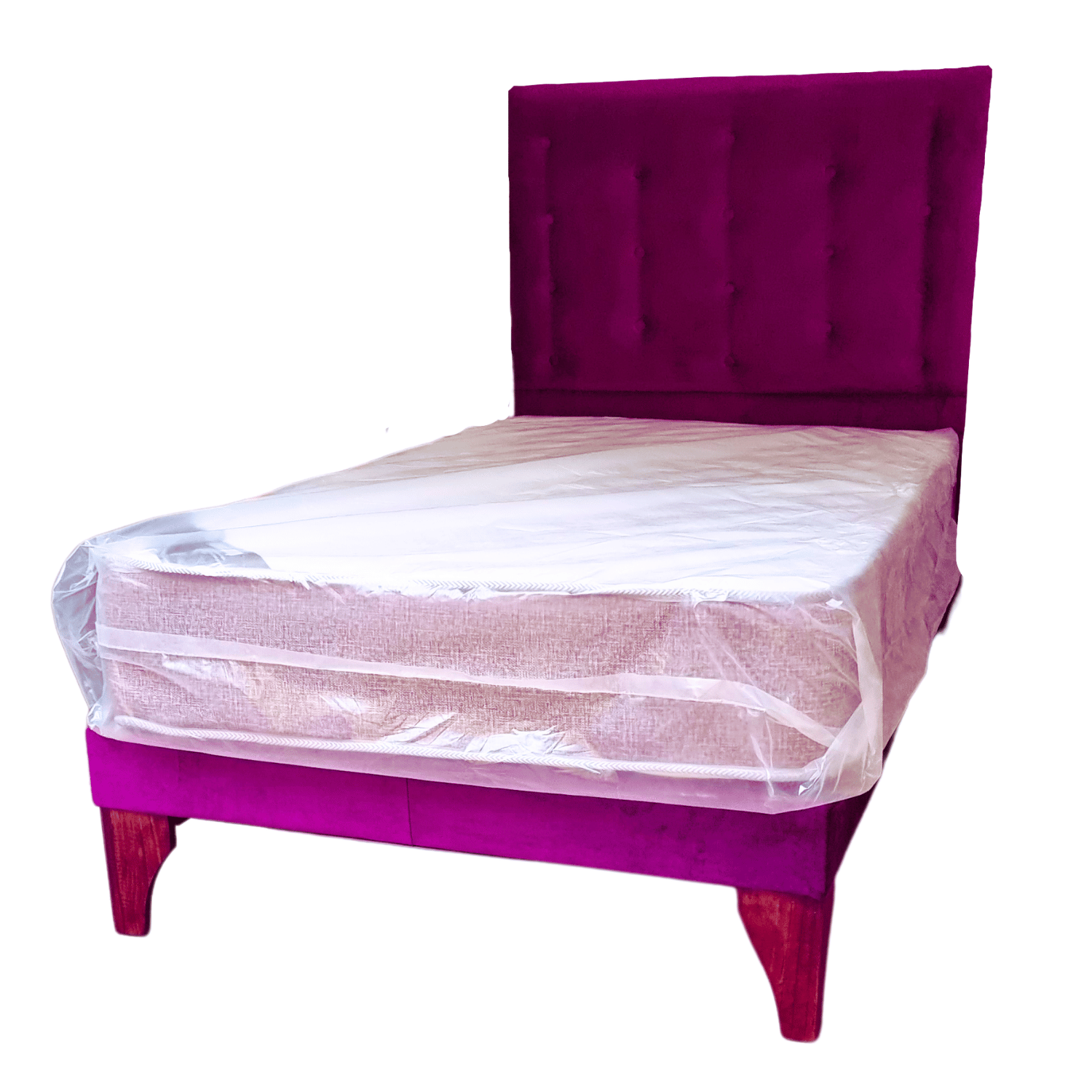 CAMA EUROPEA 1 PLAZAS RESPALDO A PISO MORADO FELPA + COLCHON DE RESORTE RIMAR - 3