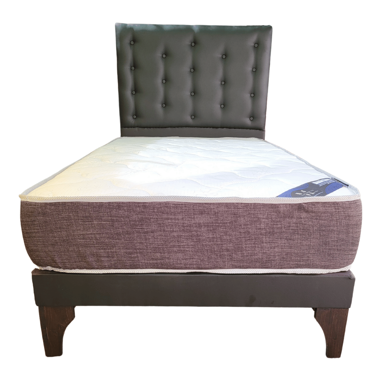 CAMA EUROPEA 1 PLAZAS RESPALDO A PISO NEGRO ECO CUERO + COLCHON DE RESORTE RIMAR - 4
