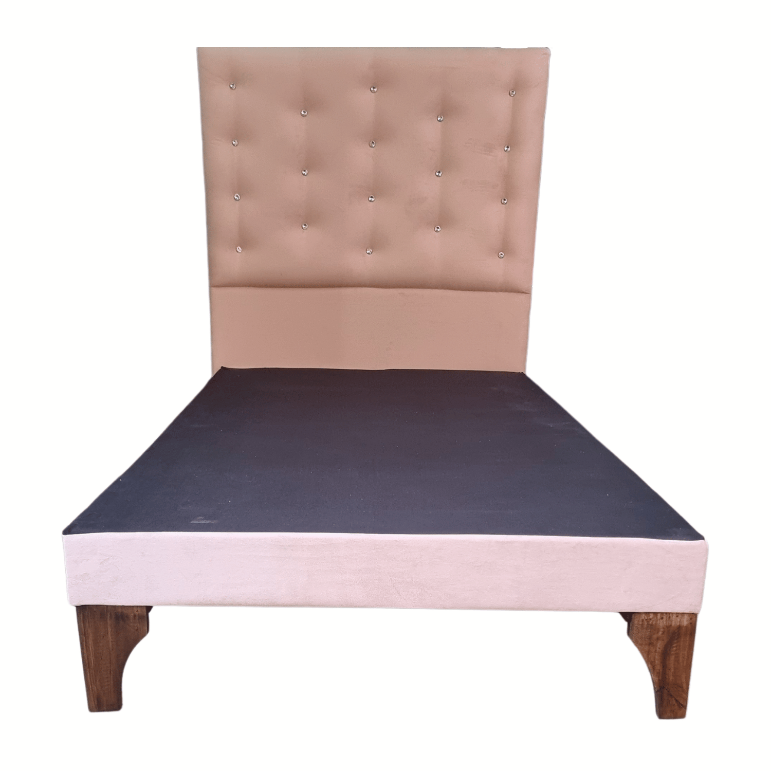 CAMA EUROPEA 1,5 PLAZAS RESPALDO A PISO ROSA PASTEL FELPA DIAMANTE + COLCHON DE RESORTE RIMAR - 5