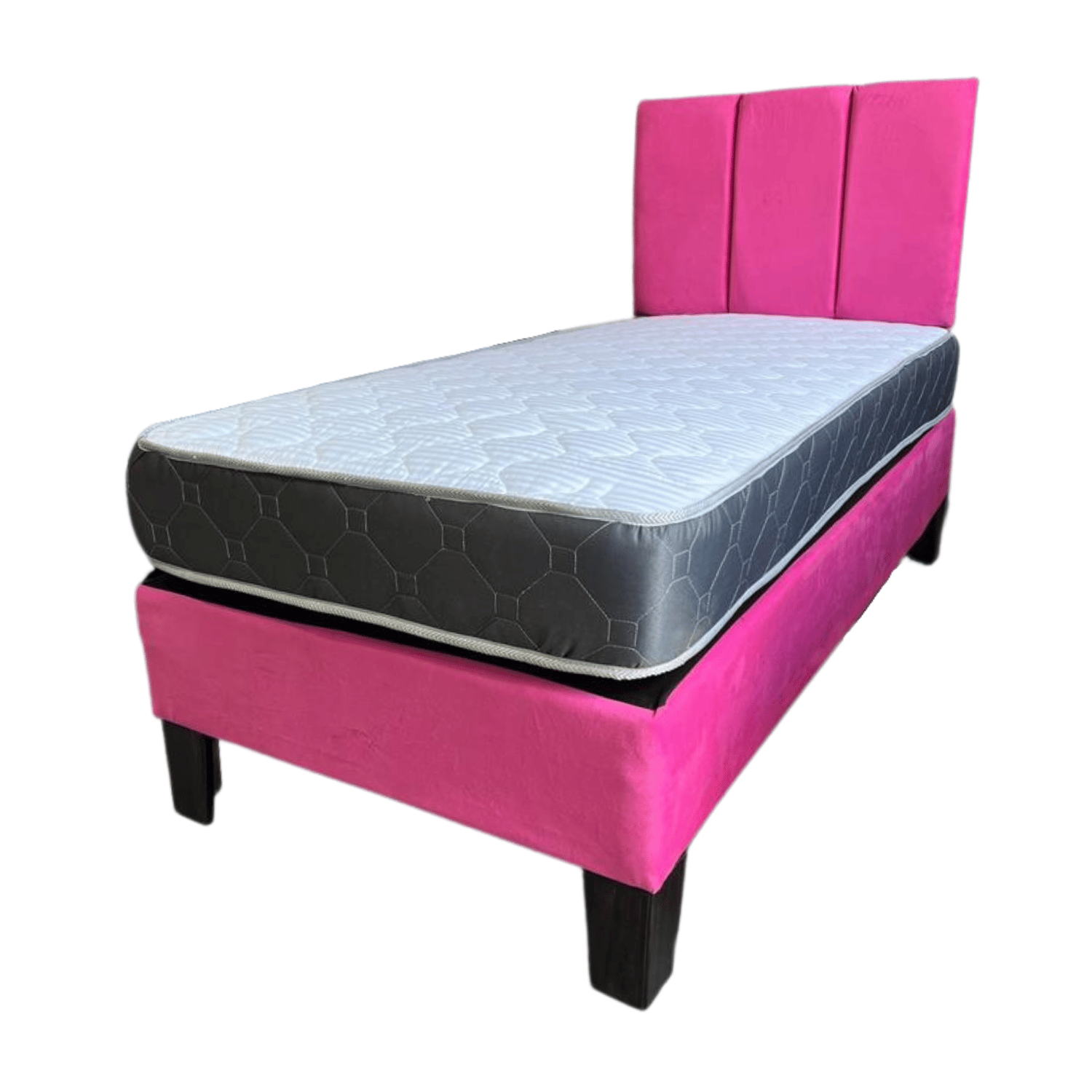 CAMA EUROPEA 1 PLAZA RESPALDO FUCSIA FELPA LINEAL + COLCHON DE RESORTE RIMAR - 3