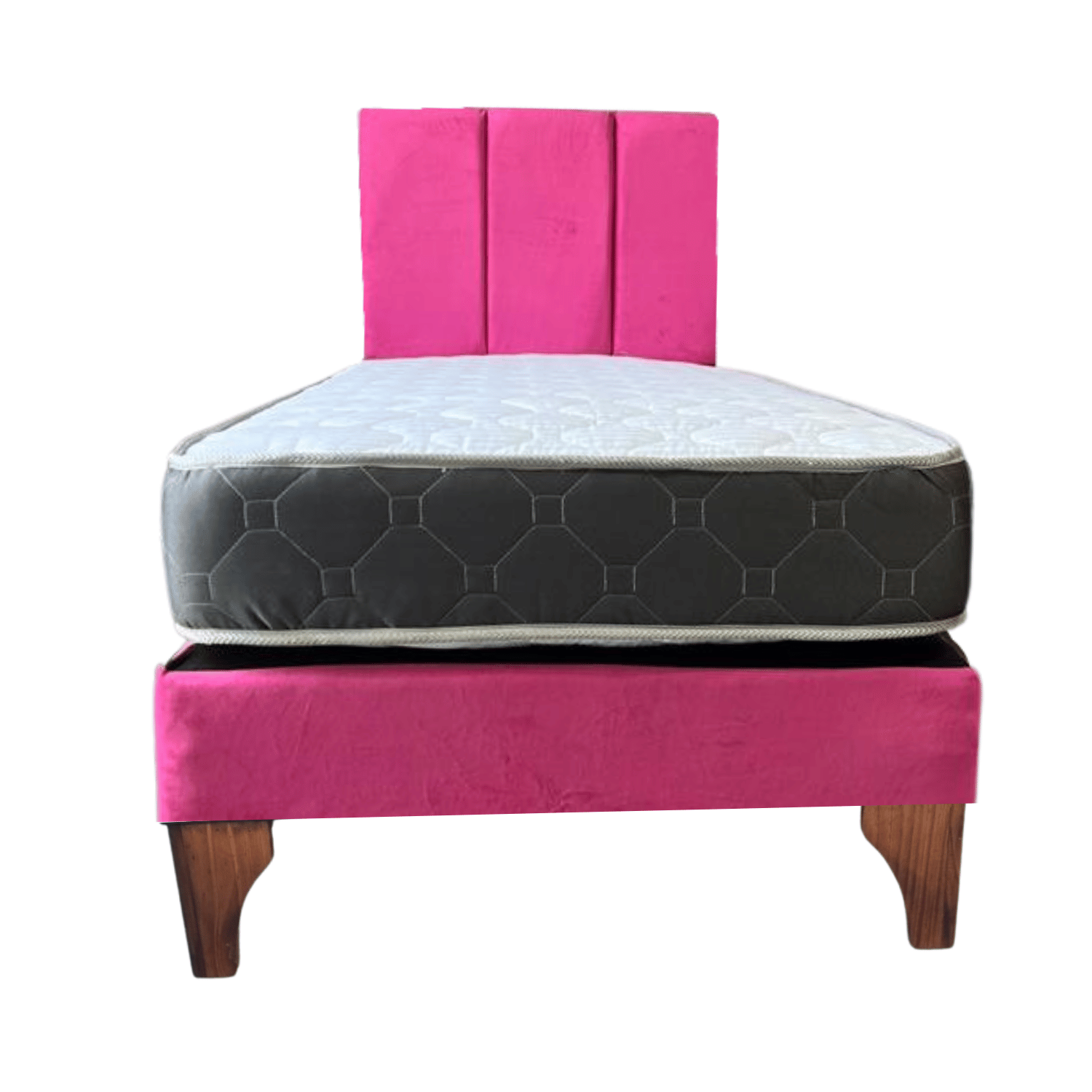CAMA EUROPEA 1 PLAZA RESPALDO FUCSIA FELPA LINEAL + COLCHON DE RESORTE RIMAR - 4