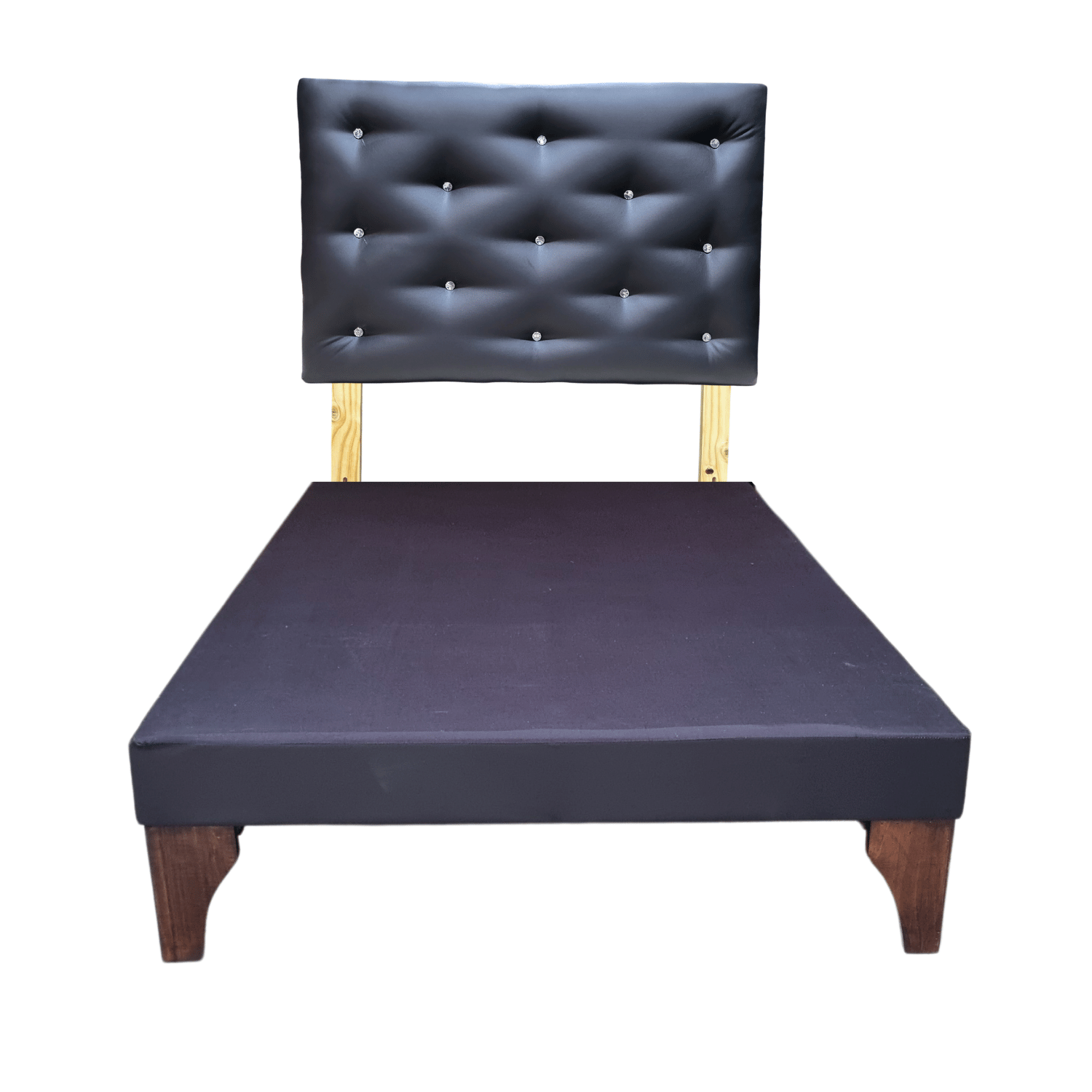 CAMA EUROPEA 1 PLAZA RESPALDO NEGRO ECO CUERO DIAMANTE + COLCHON DE RESORTE RIMAR - 5