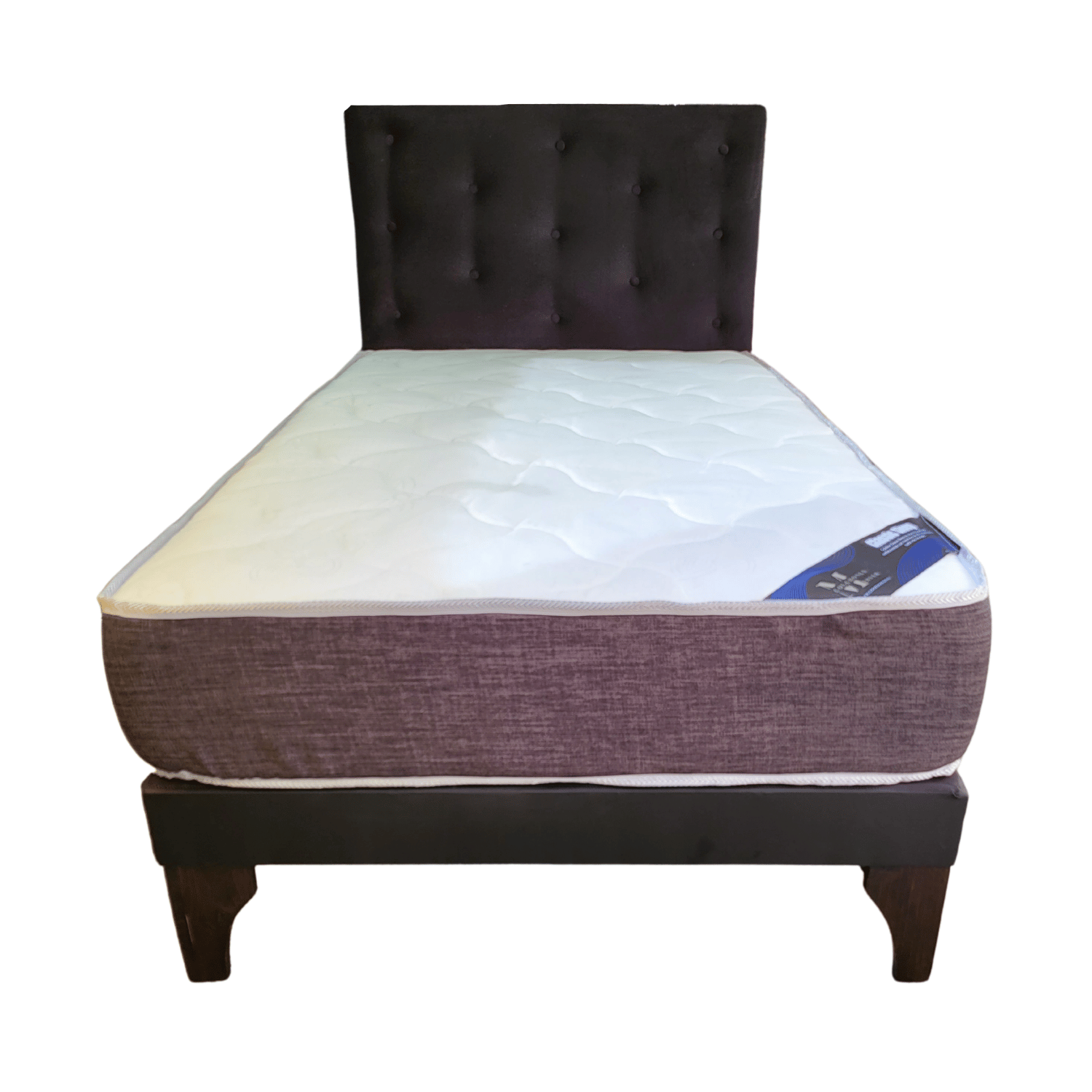 CAMA EUROPEA 1,5 PLAZA RESPALDO NEGRO FELPA + COLCHON DE RESORTE RIMAR - 4