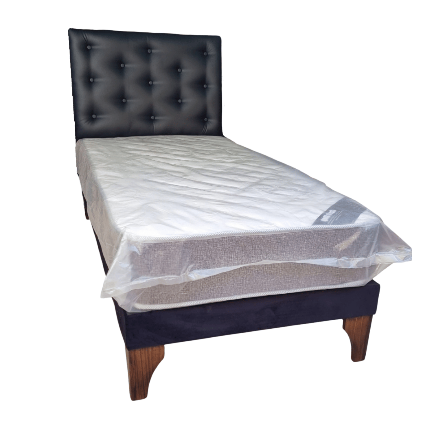 CAMA EUROPEA 1,5 PLAZA RESPALDO NEGRO ECO CUERO + COLCHON DE RESORTE RIMAR - 2