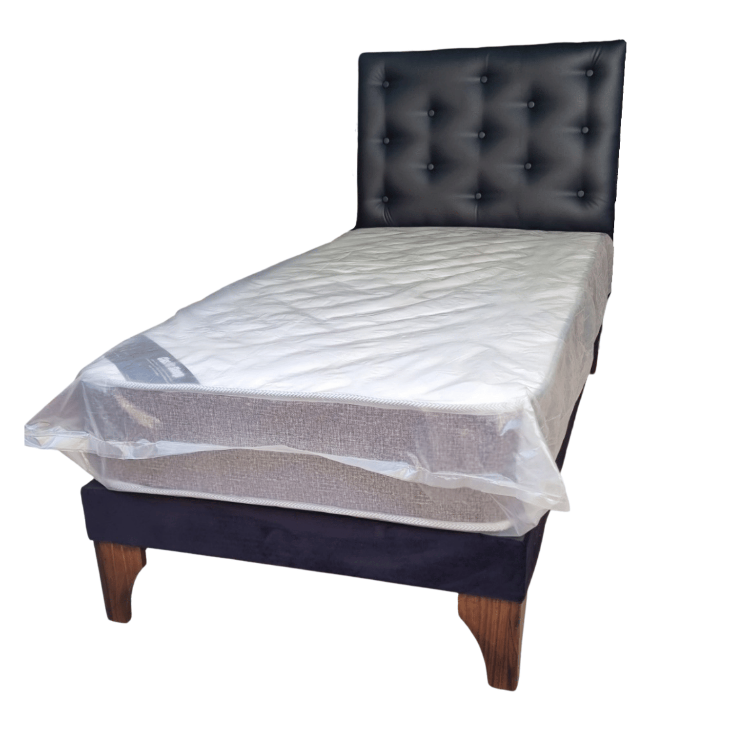 CAMA EUROPEA 1,5 PLAZA RESPALDO NEGRO ECO CUERO + COLCHON DE RESORTE RIMAR - 3