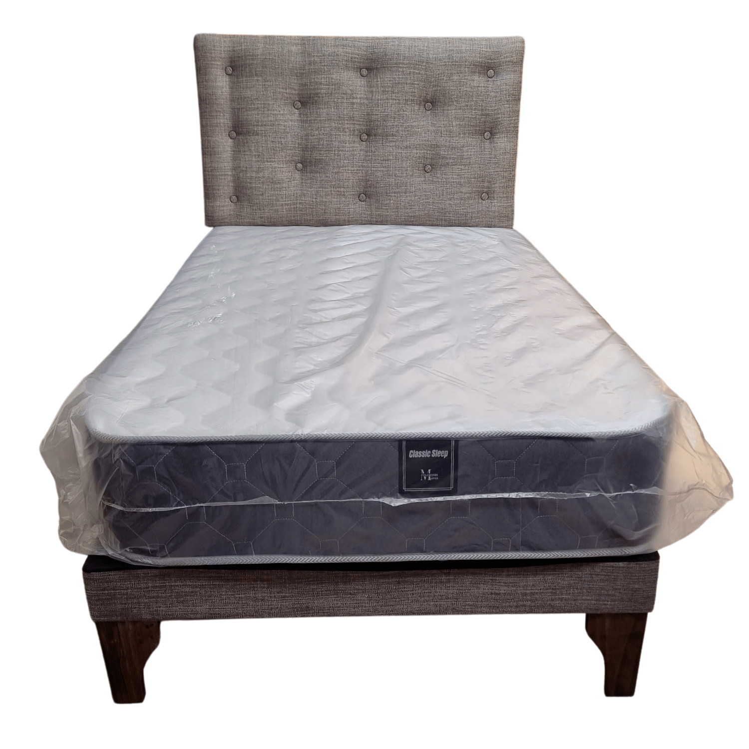 CAMA EUROPEA 1 PLAZA RESPALDO GRIS LINO + COLCHON DE RESORTE RIMAR - 4