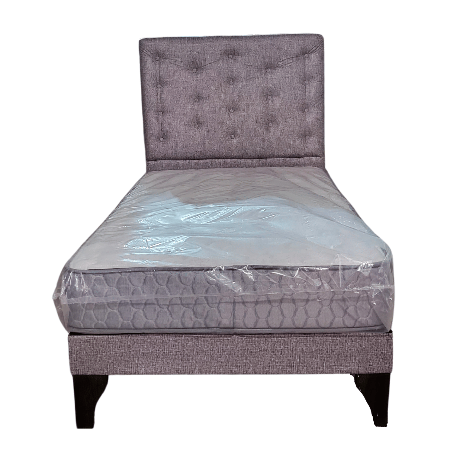 CAMA EUROPEA 1 PLAZAS RESPALDO A PISO  GRIS  JASPIADO CAVANCHA + COLCHON DE RESORTE RIMAR - 1