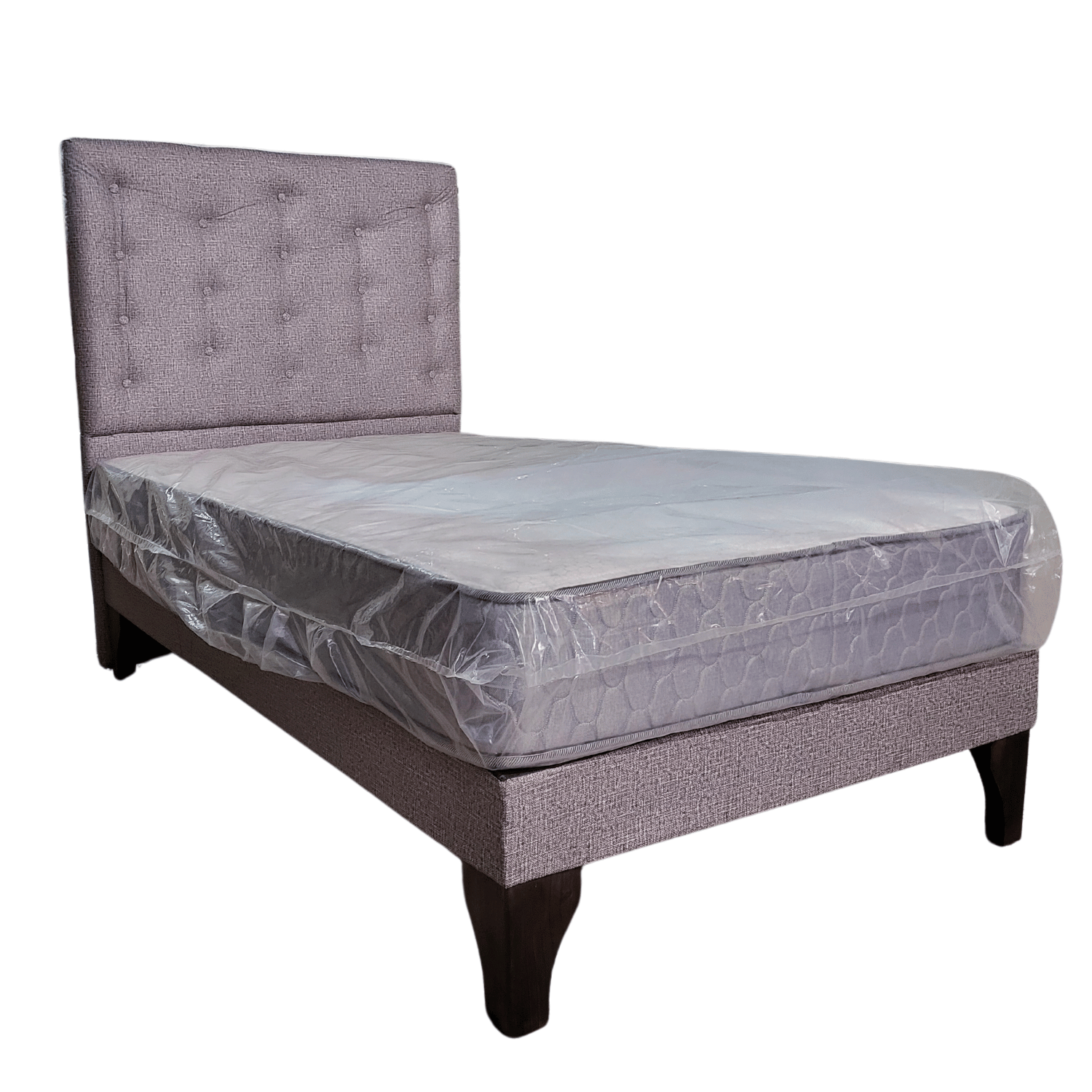 CAMA EUROPEA 1 PLAZAS RESPALDO A PISO  GRIS  JASPIADO CAVANCHA + COLCHON DE RESORTE RIMAR - 2