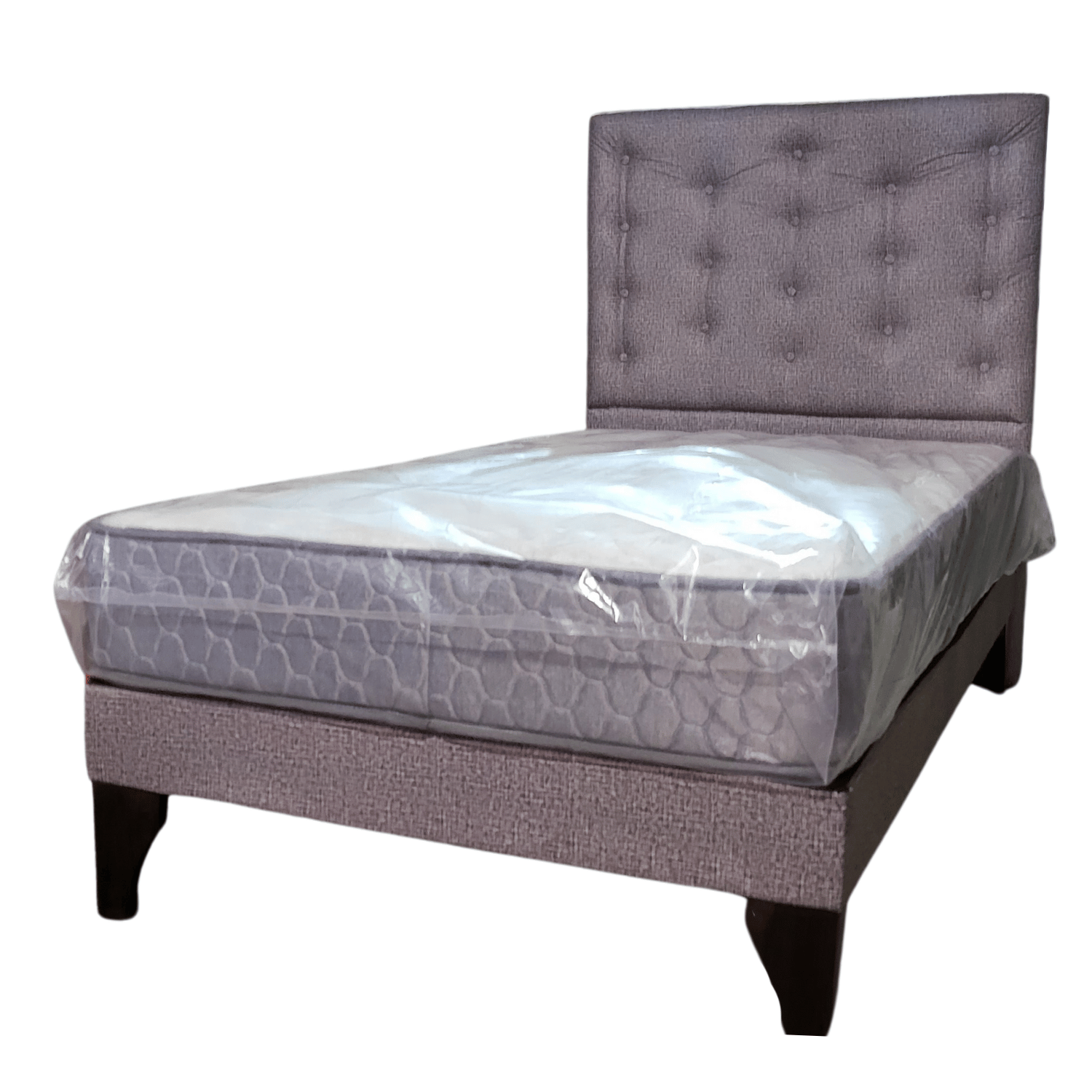 CAMA EUROPEA 1 PLAZAS RESPALDO A PISO  GRIS  JASPIADO CAVANCHA + COLCHON DE RESORTE RIMAR - 3