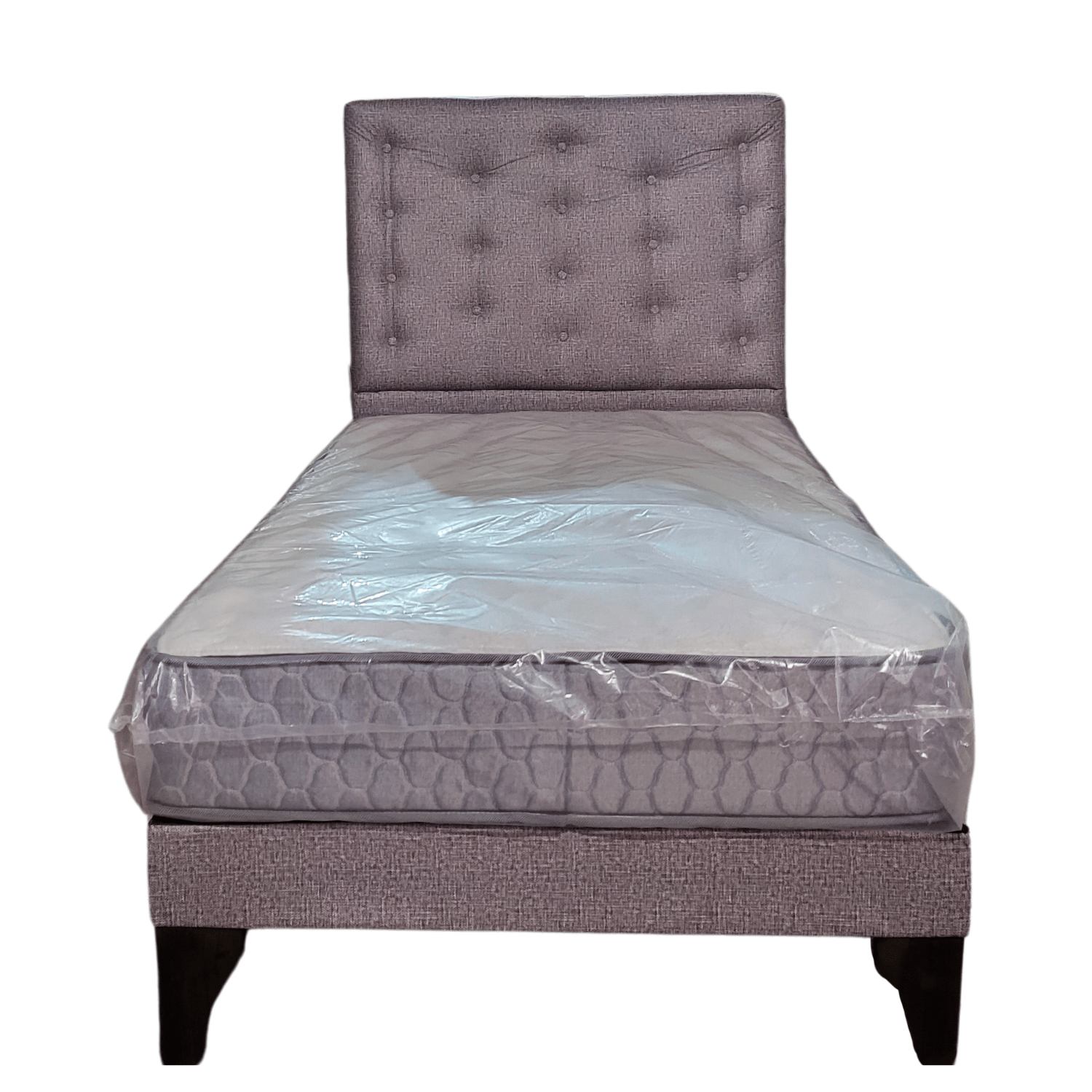 CAMA EUROPEA 1 PLAZAS RESPALDO A PISO  GRIS  JASPIADO CAVANCHA + COLCHON DE RESORTE RIMAR - 4
