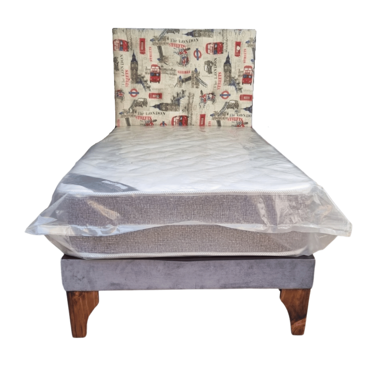CAMA EUROPEA 1 PLAZA RESPALDO LONDON + COLCHON DE RESORTE RIMAR - 1