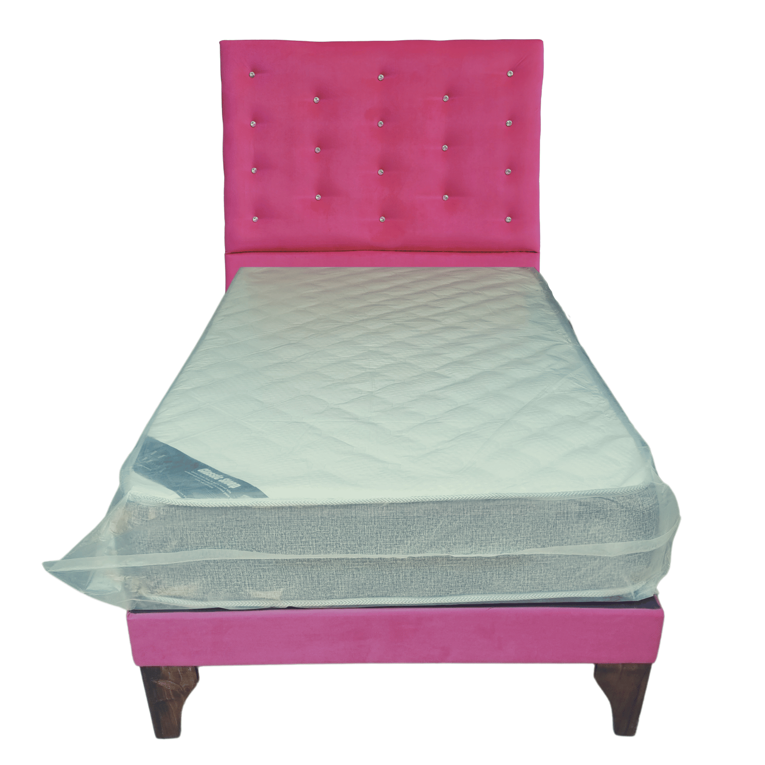 CAMA EUROPEA 1 PLAZAS RESPALDO A PISO FUCSIA FELPA DIAMANTE + COLCHON DE RESORTE RIMAR - 4