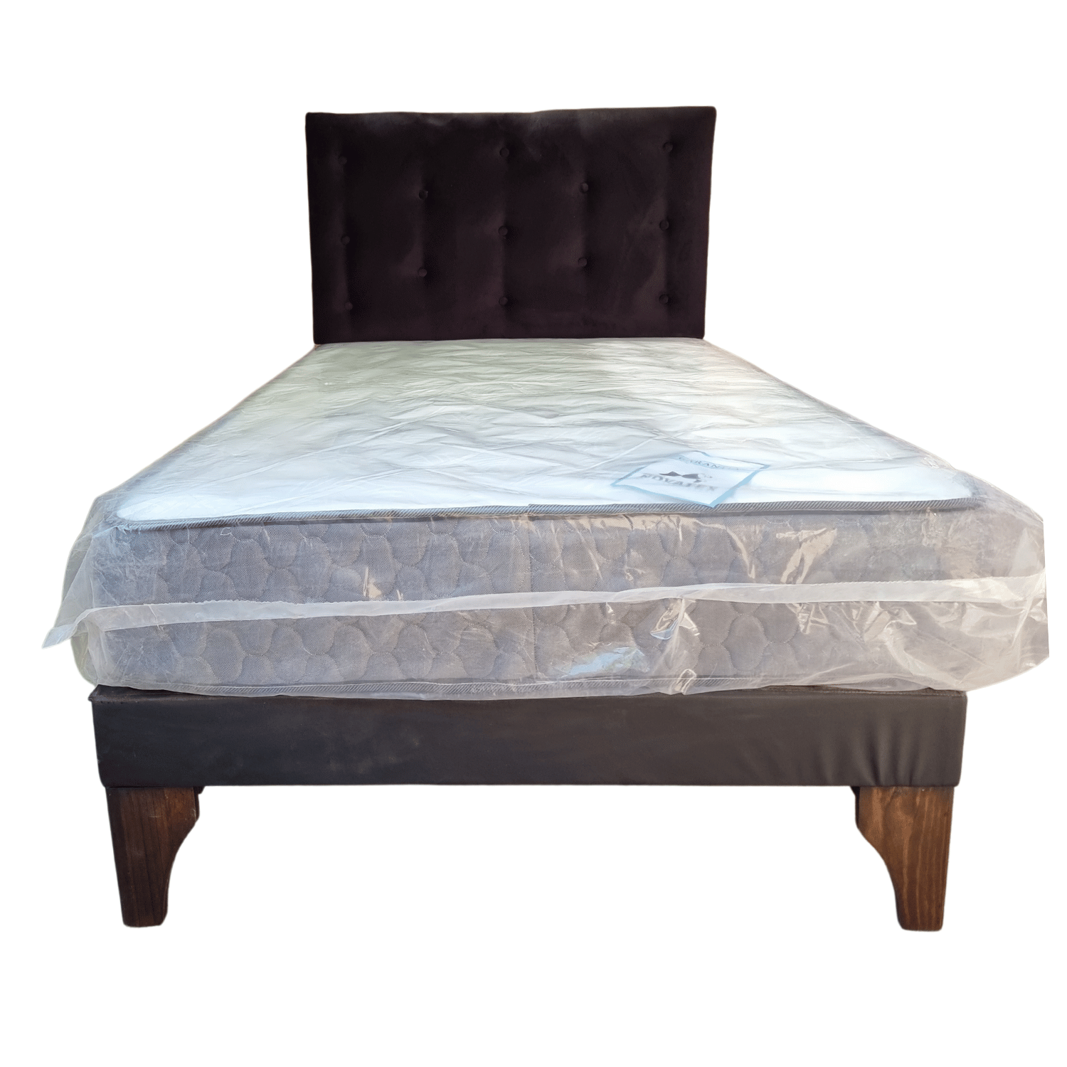 CAMA EUROPEA 1 PLAZA RESPALDO NEGRO FELPA + COLCHON DE RESORTE RIMAR - 1