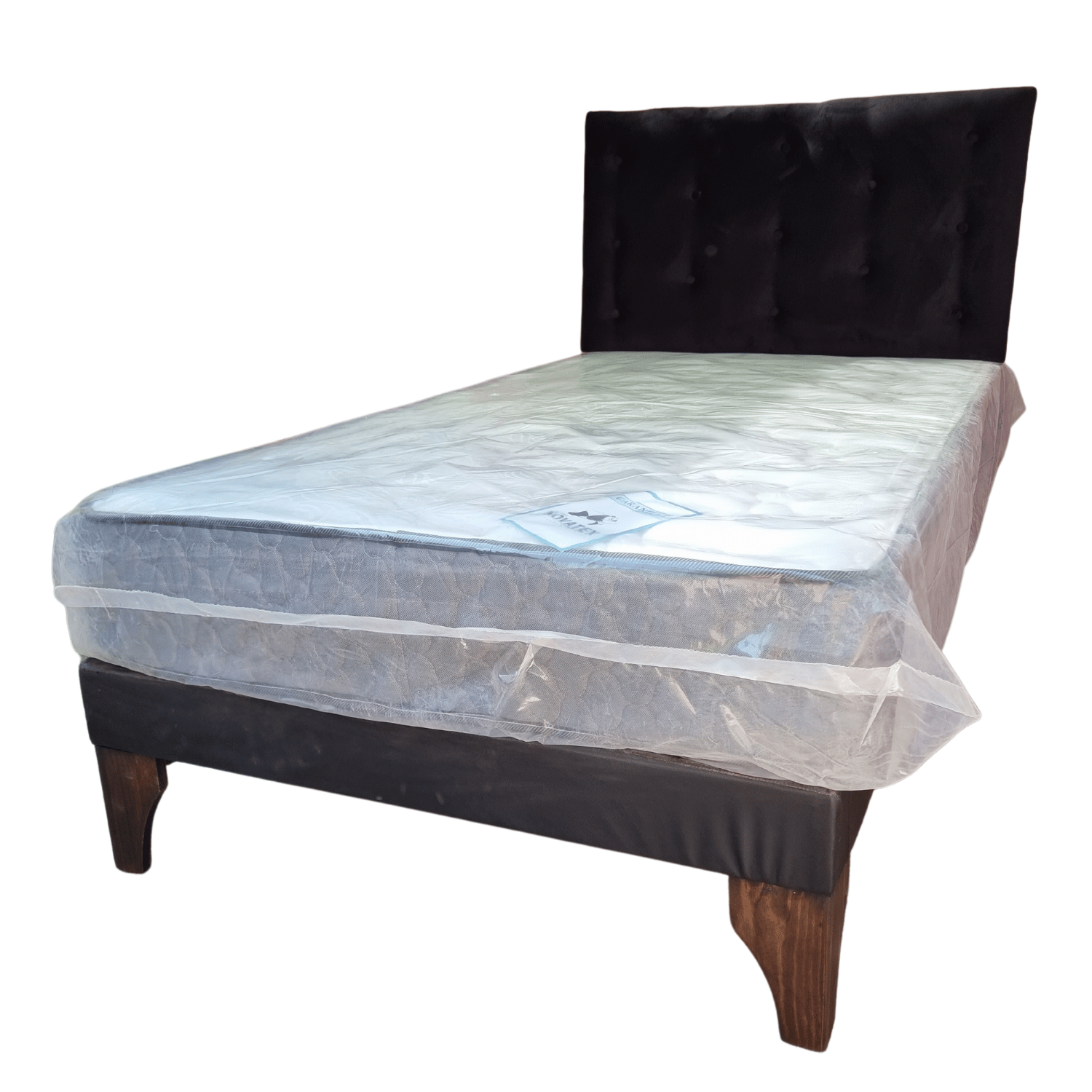 CAMA EUROPEA 1 PLAZA RESPALDO NEGRO FELPA + COLCHON DE RESORTE RIMAR - 3