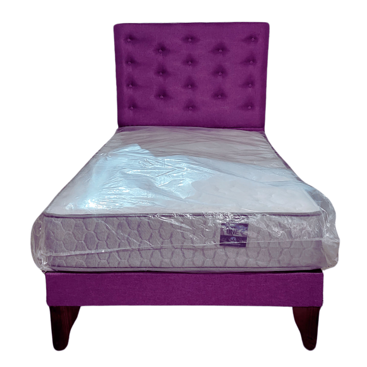 CAMA EUROPEA 1 PLAZAS RESPALDO A PISO MORADO LINO + COLCHON DE RESORTE RIMAR - 1