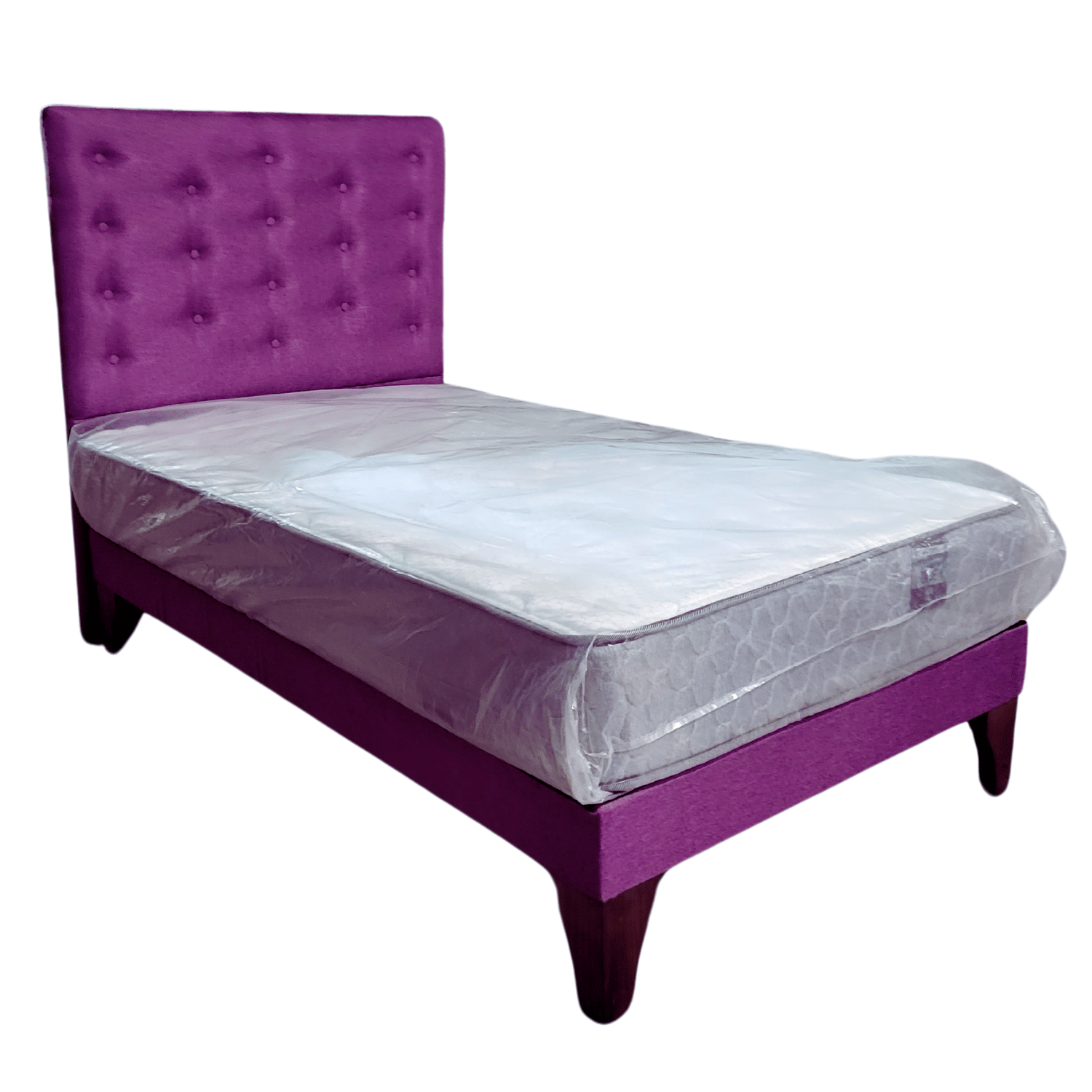 CAMA EUROPEA 1 PLAZAS RESPALDO A PISO MORADO LINO + COLCHON DE RESORTE RIMAR - 2