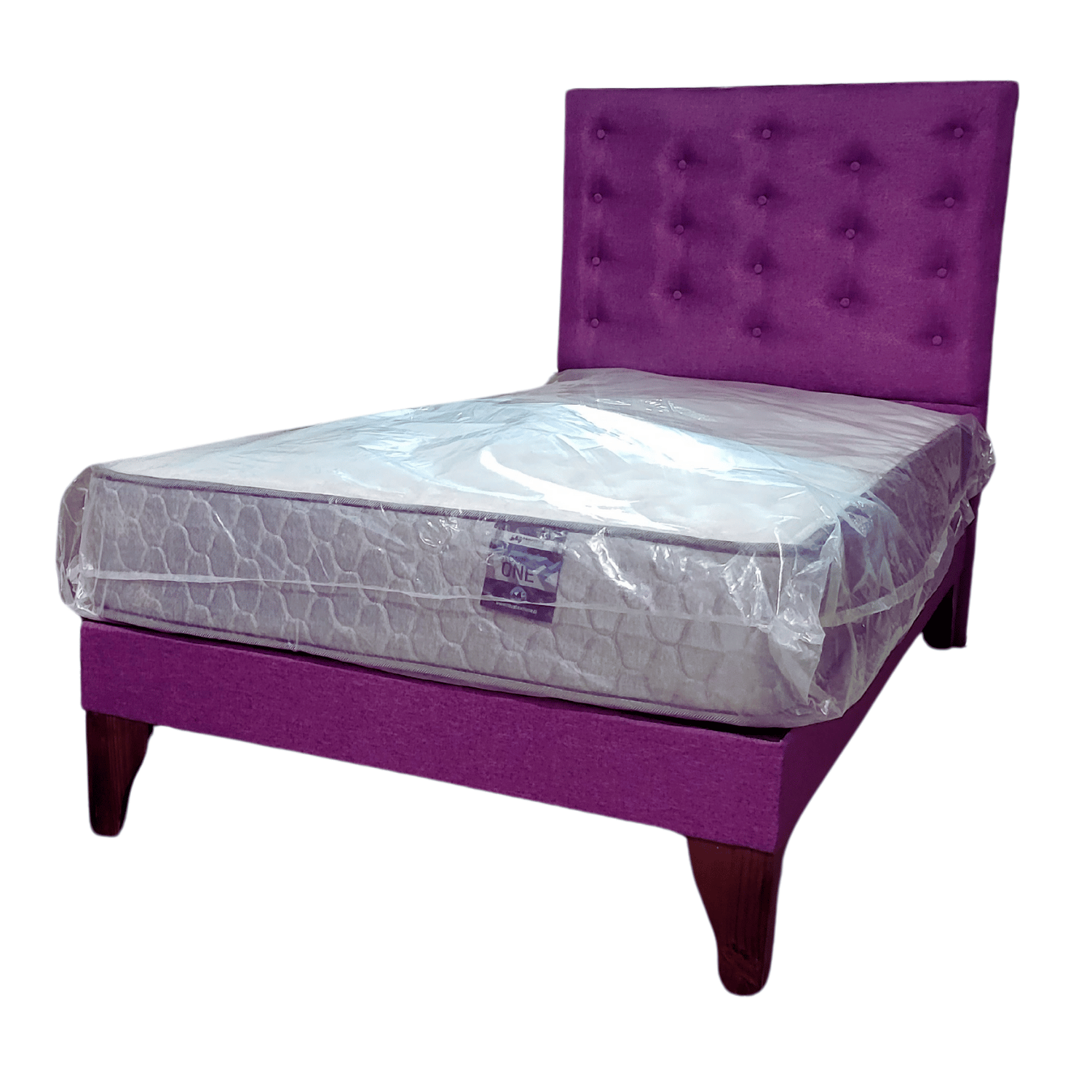 CAMA EUROPEA 1 PLAZAS RESPALDO A PISO MORADO LINO + COLCHON DE RESORTE RIMAR - 3