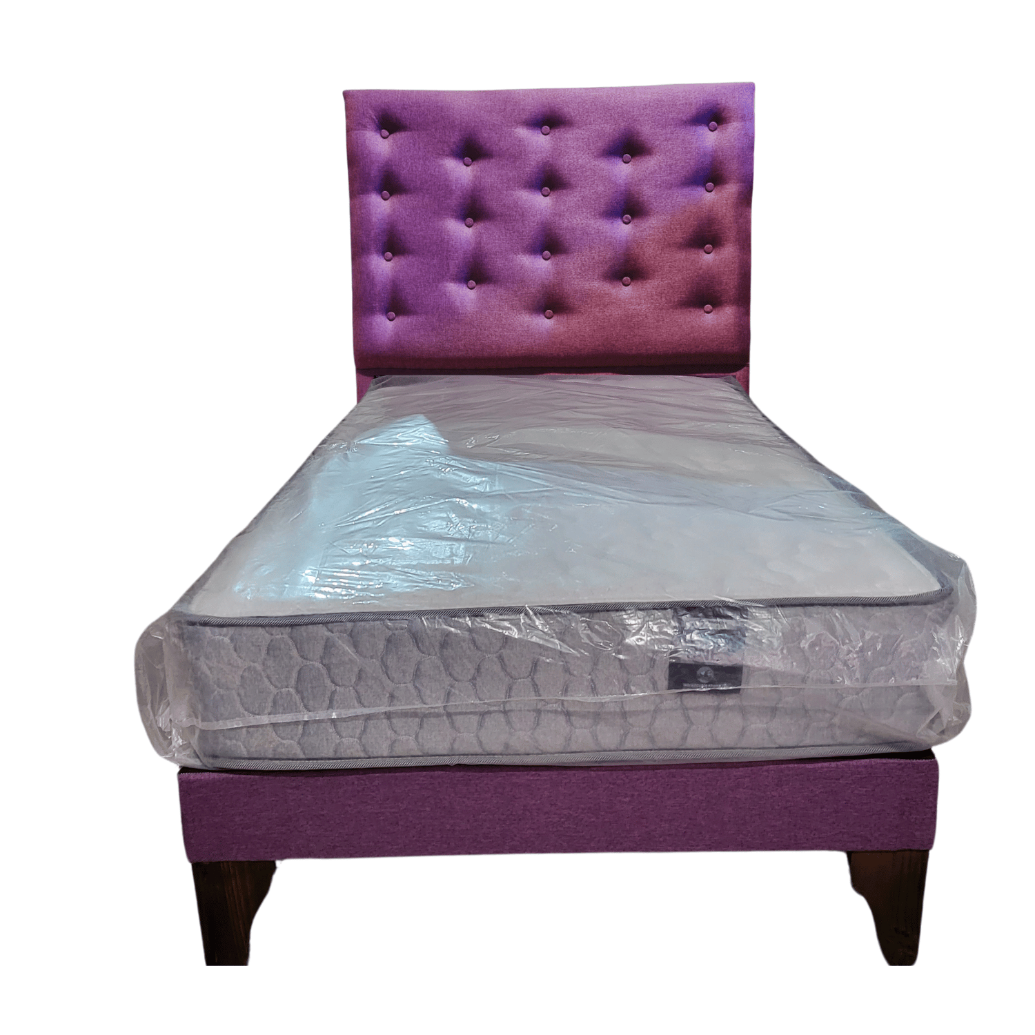 CAMA EUROPEA 1 PLAZAS RESPALDO A PISO MORADO LINO + COLCHON DE RESORTE RIMAR - 4