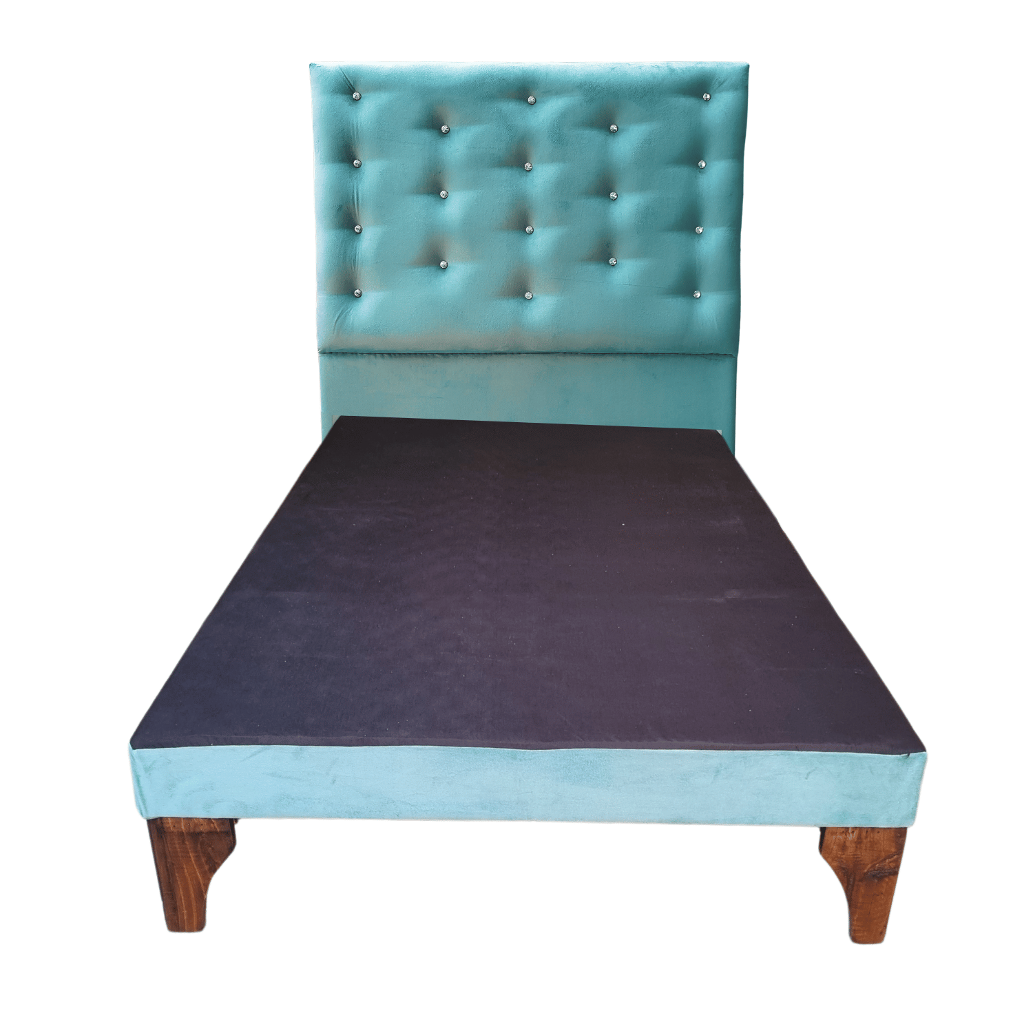 CAMA EUROPEA 1 PLAZAS RESPALDO A PISO TURQUESA FELPA DIAMANTE + COLCHON DE RESORTE RIMAR - 4