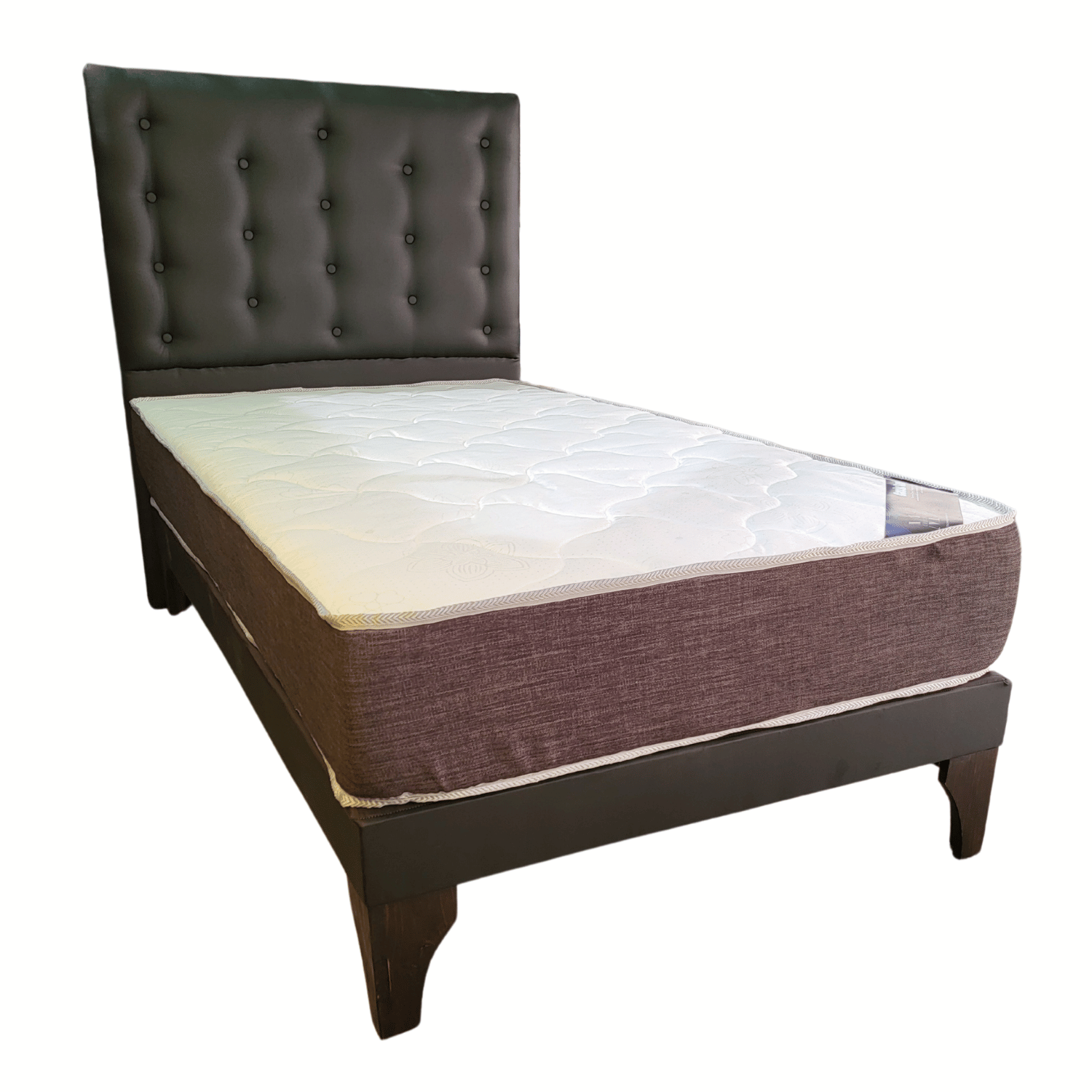 CAMA EUROPEA 1,5 PLAZAS RESPALDO A PISO NEGRO ECO CUERO + COLCHON DE RESORTE RIMAR - 2