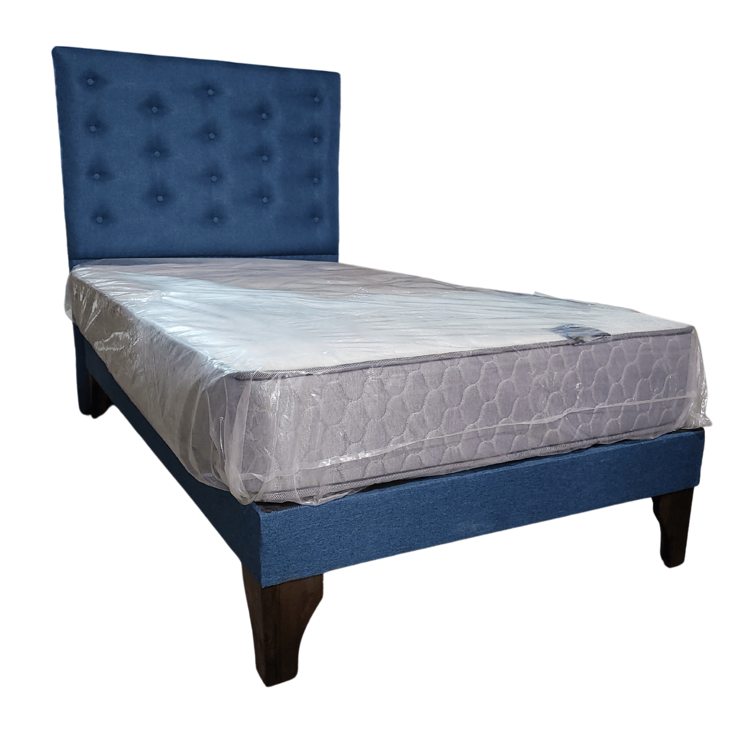 CAMA EUROPEA 1 PLAZAS RESPALDO A PISO CALIPSO LINO + COLCHON DE RESORTE RIMAR - 4