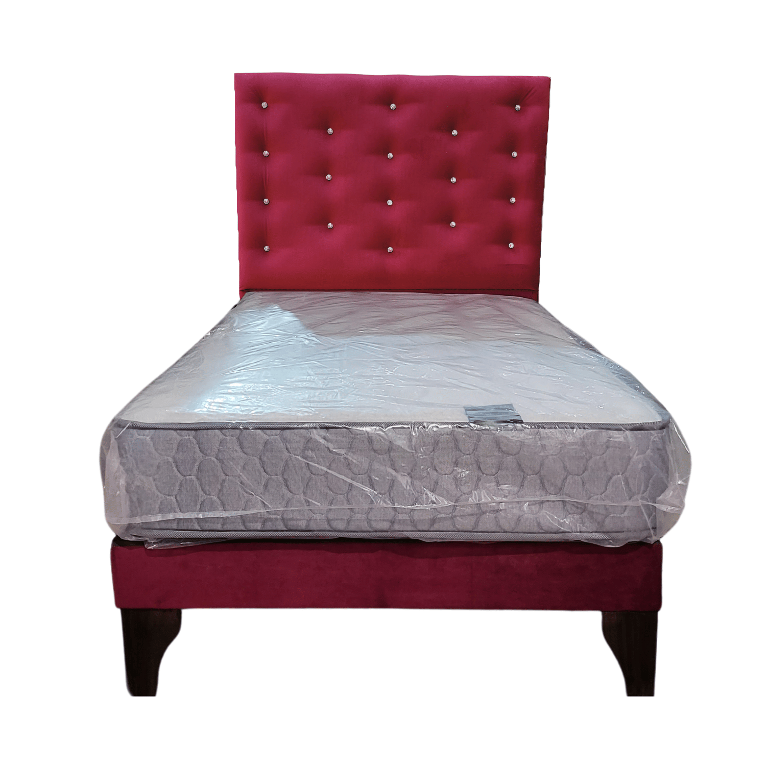 CAMA EUROPEA 1 PLAZAS RESPALDO A PISO BURDEO FELPA DIAMANTE + COLCHON DE RESORTE RIMAR - 1