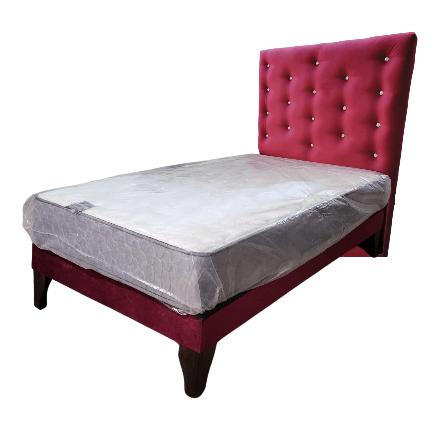 CAMA EUROPEA 1 PLAZAS RESPALDO A PISO BURDEO FELPA DIAMANTE + COLCHON DE RESORTE RIMAR - 3