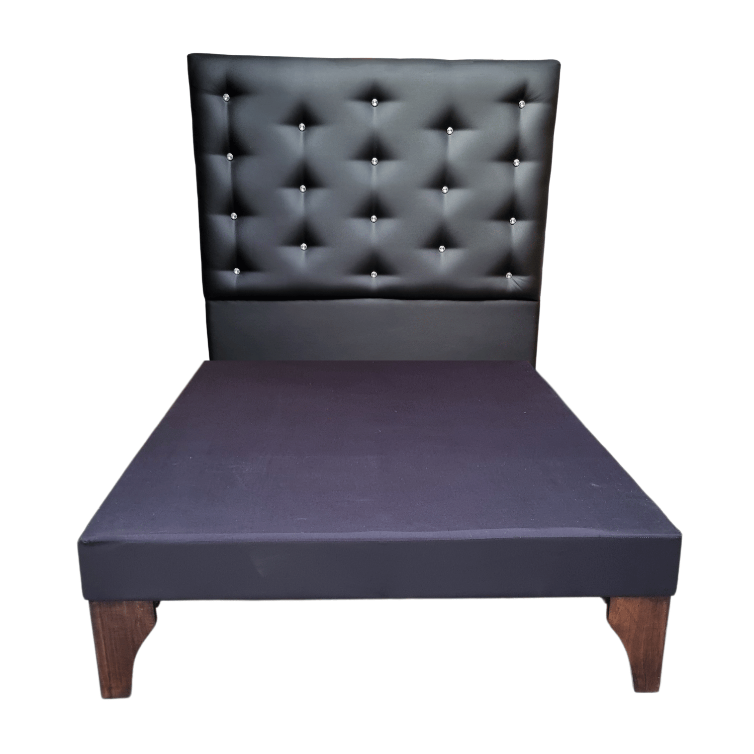 CAMA EUROPEA 1 PLAZAS RESPALDO A PISO  NEGRO ECO CUERO  DIAMANTE + COLCHON DE RESORTE RIMAR - 5