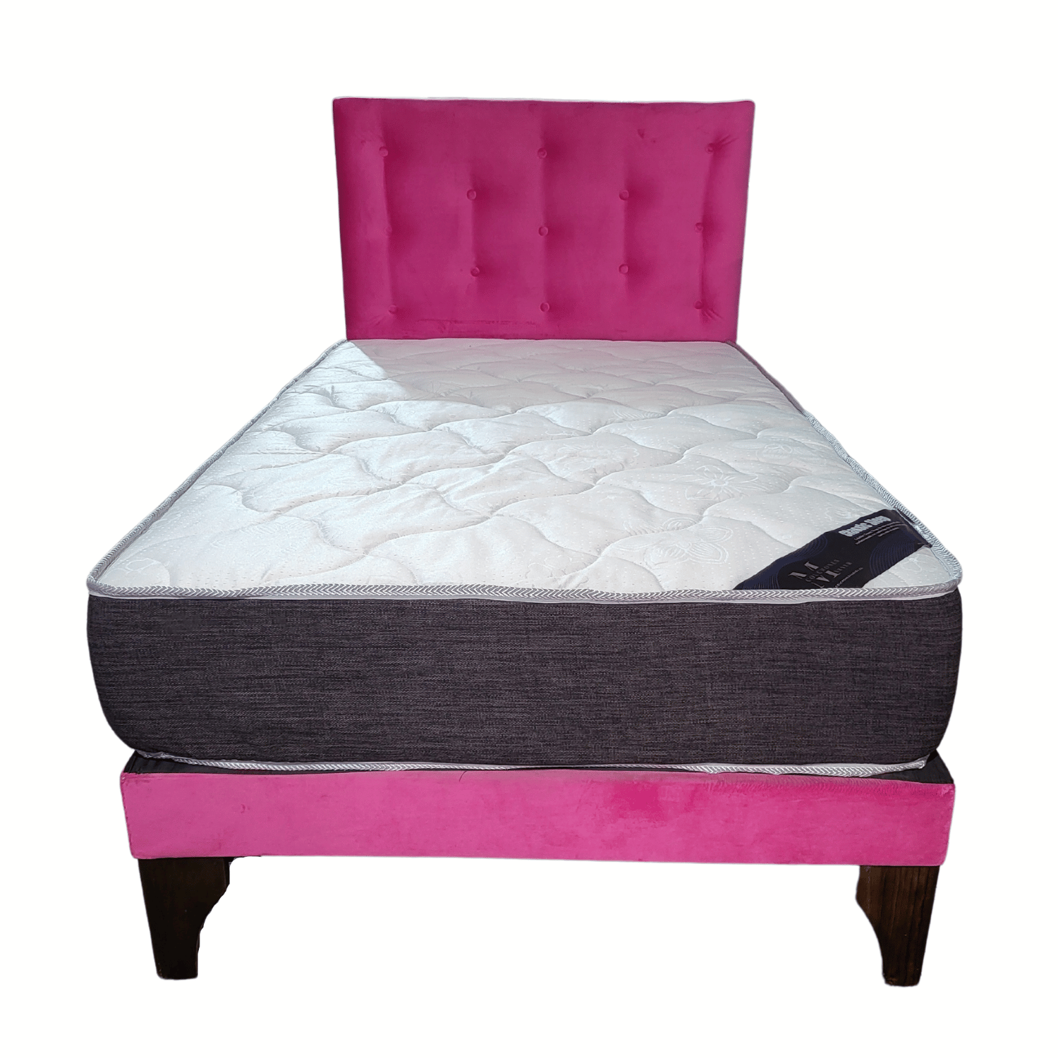 CAMA EUROPEA 1,5 PLAZA RESPALDO FUCSIA FELPA + COLCHON DE RESORTE RIMAR - 4