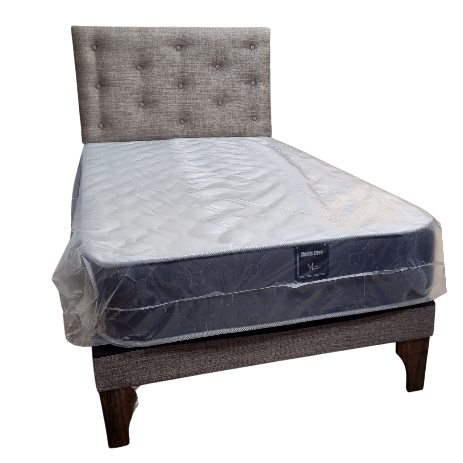 CAMA EUROPEA 1,5 PLAZA RESPALDO GRIS LINO + COLCHON DE RESORTE RIMAR - 2