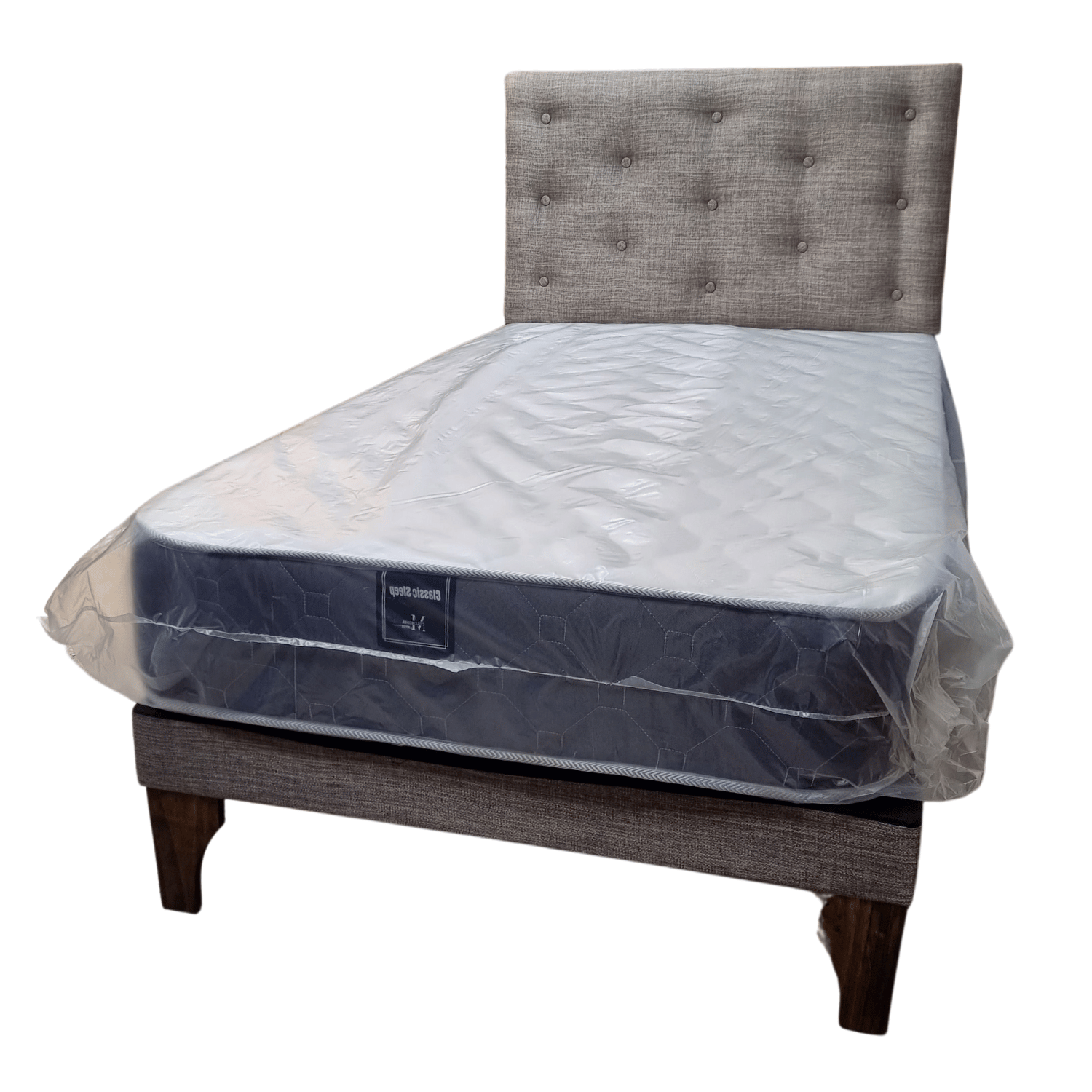 CAMA EUROPEA 1,5 PLAZA RESPALDO GRIS LINO + COLCHON DE RESORTE RIMAR - 3