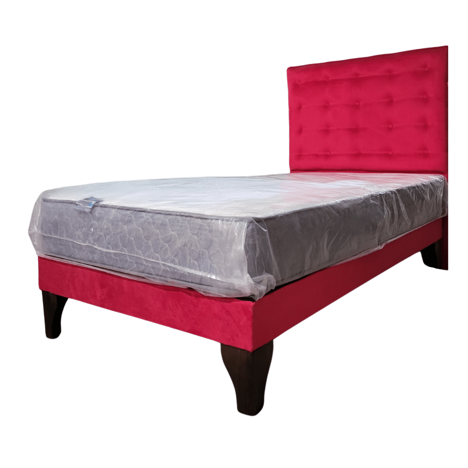 CAMA EUROPEA 1 PLAZAS RESPALDO A PISO ROJO FELPA + COLCHON DE RESORTE RIMAR - 3