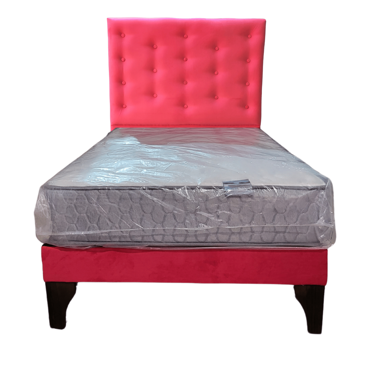 CAMA EUROPEA 1 PLAZAS RESPALDO A PISO ROJO FELPA + COLCHON DE RESORTE RIMAR - 4