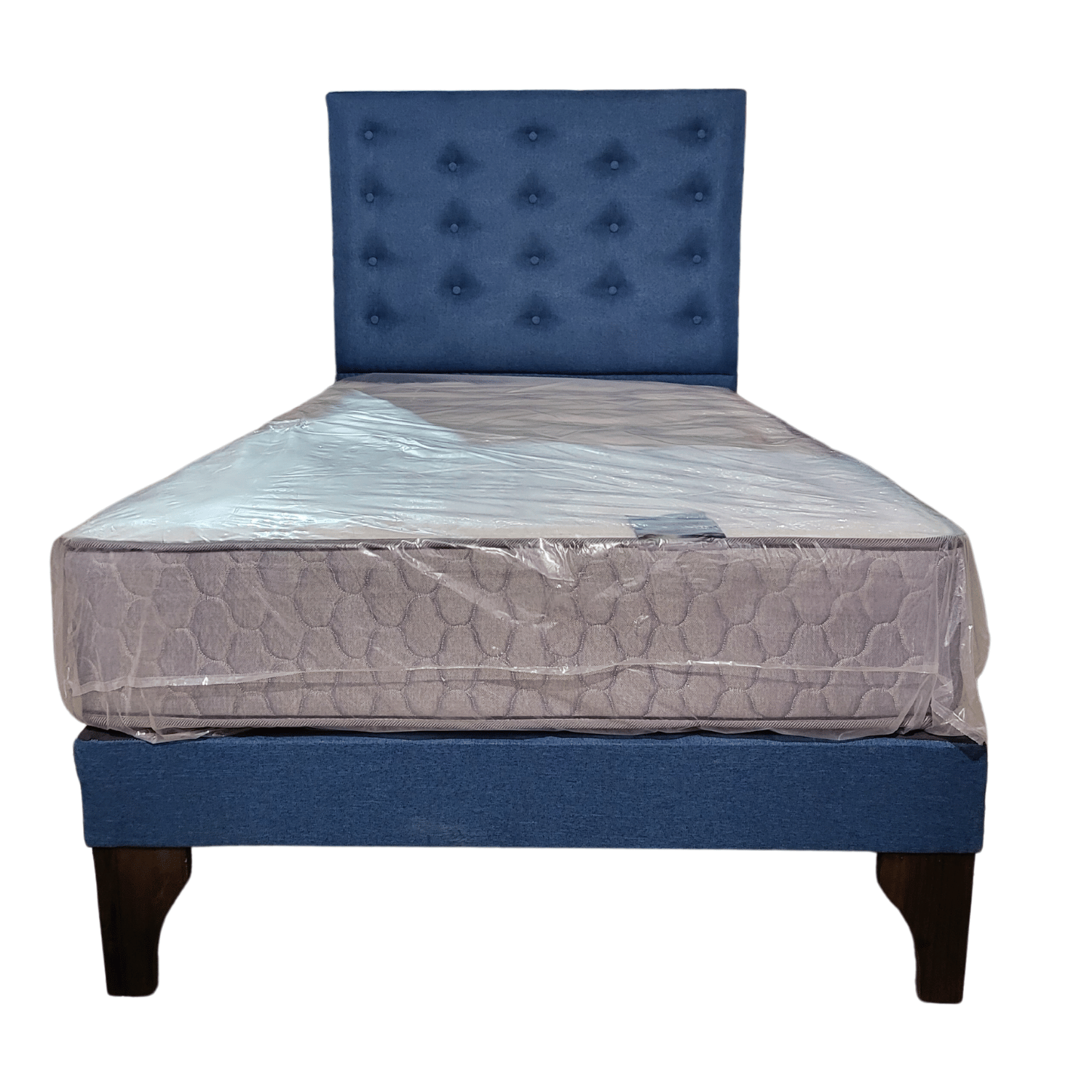 CAMA EUROPEA 1,5 PLAZAS RESPALDO A PISO  CALIPSO LINO + COLCHON DE RESORTE RIMAR - 1