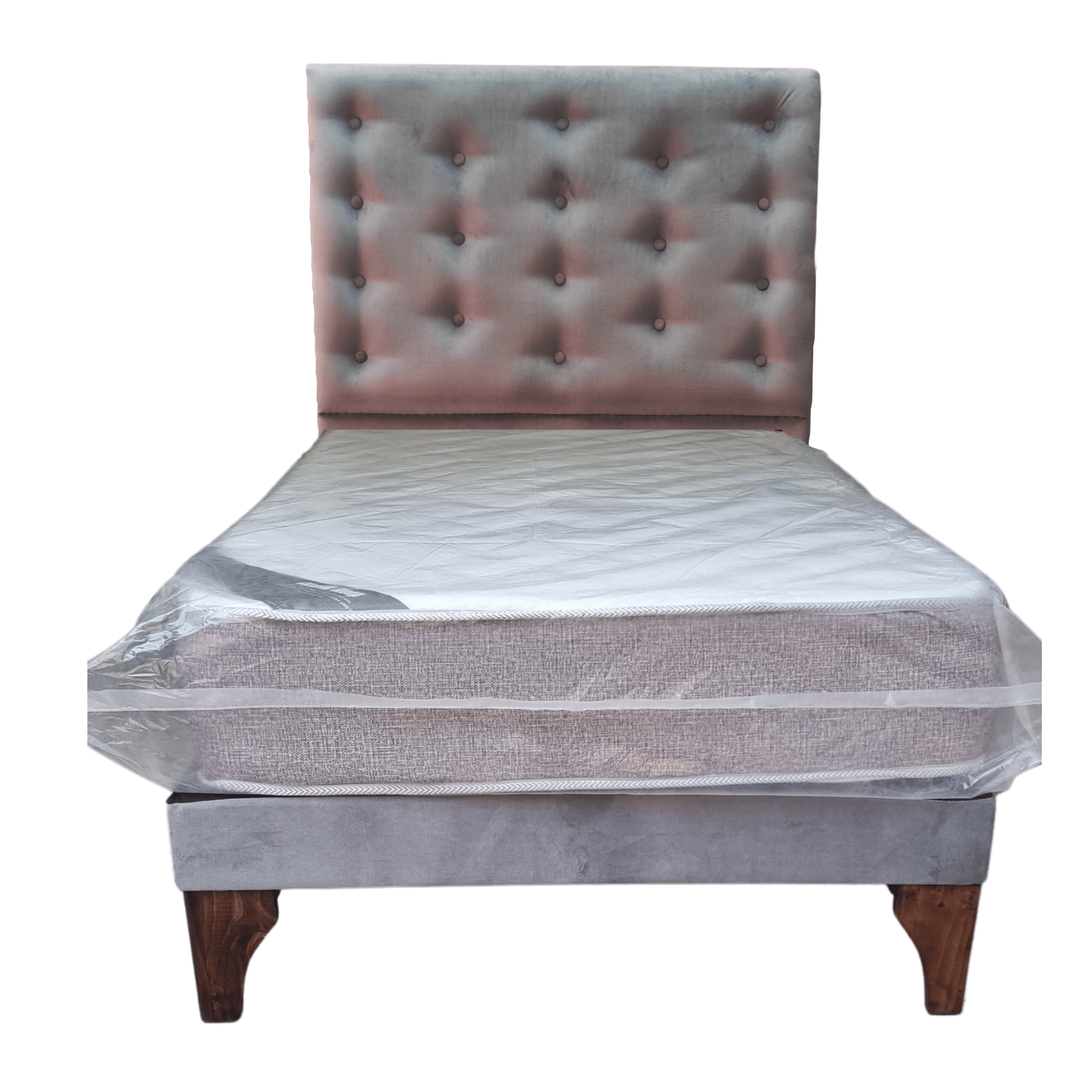 CAMA EUROPEA 1 PLAZAS RESPALDO A PISO GRIS FELPA + COLCHON DE RESORTE RIMAR - 1