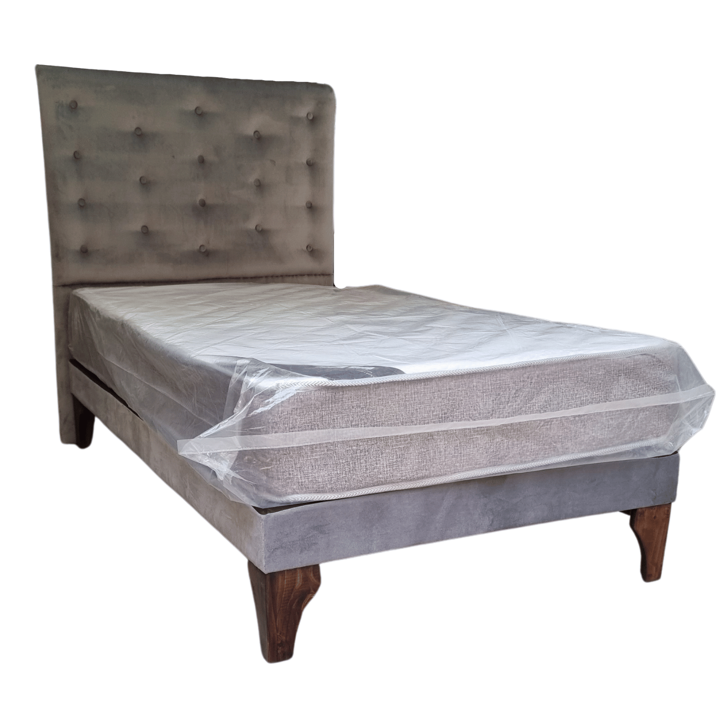 CAMA EUROPEA 1 PLAZAS RESPALDO A PISO GRIS FELPA + COLCHON DE RESORTE RIMAR - 2