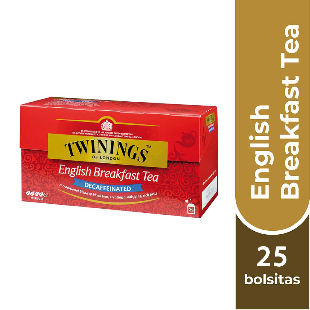TWININGS TÉ ENGLISH BREAKFAST DESEN COLOR CAFEINADO X25 BOLSITAS - 1