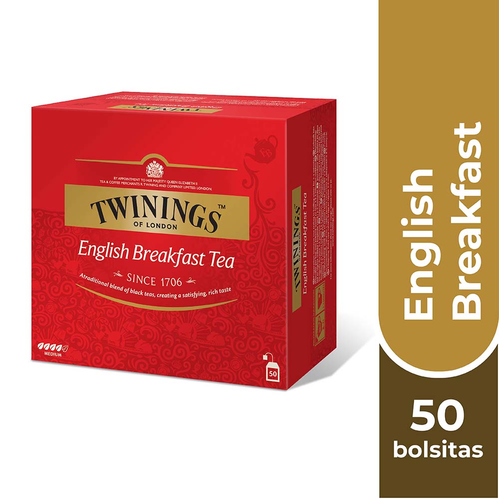 TWININGS TÉ ENGLISH BREAKFAST (ETIQUETA EN COLOR EN COLOR ROJO) X50 BOLSITAS - 1