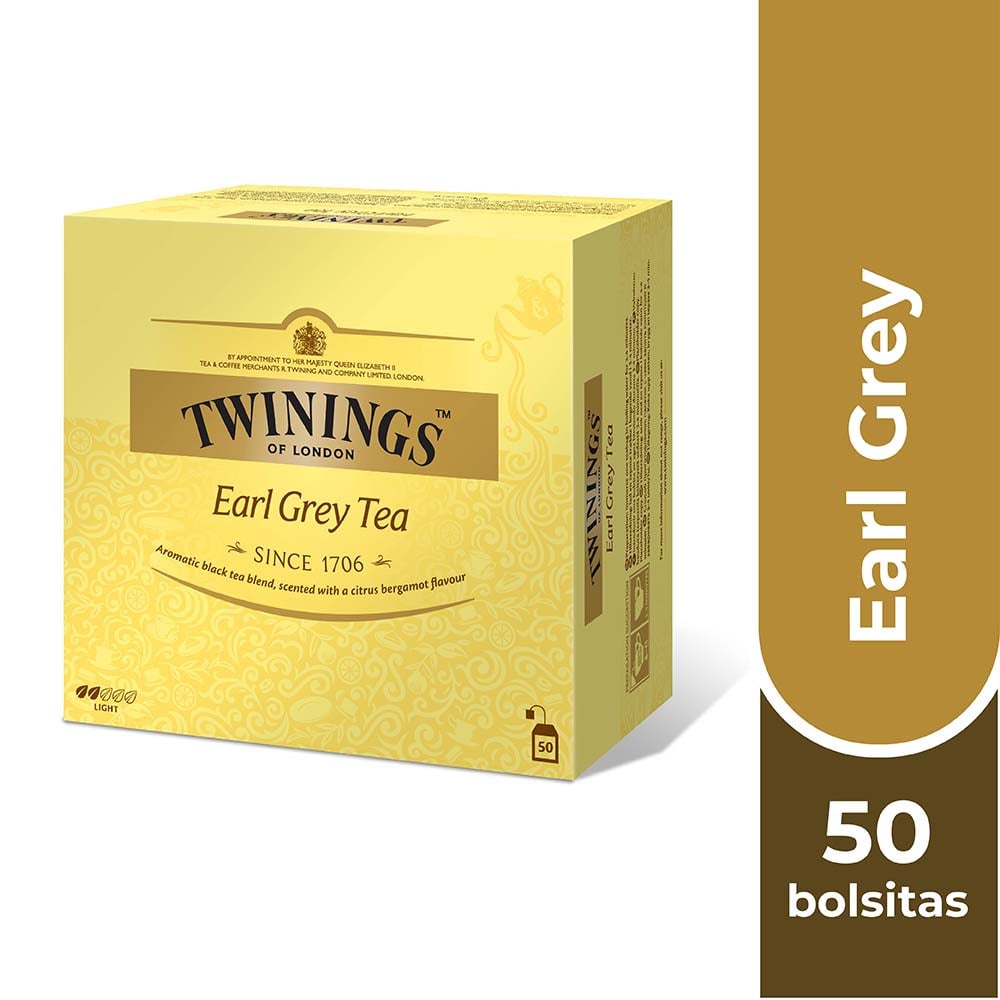 TWININGS TÉ EARL GREY ( ETIQUETA EN COLOR EN COLOR AMARILLO ) X 50 BOLSITAS - 1