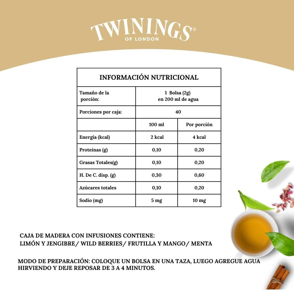 CAJA DE MADERA INFUSIONES TWININGS 4 ESPACIOS (40 BOLSITAS) - 2