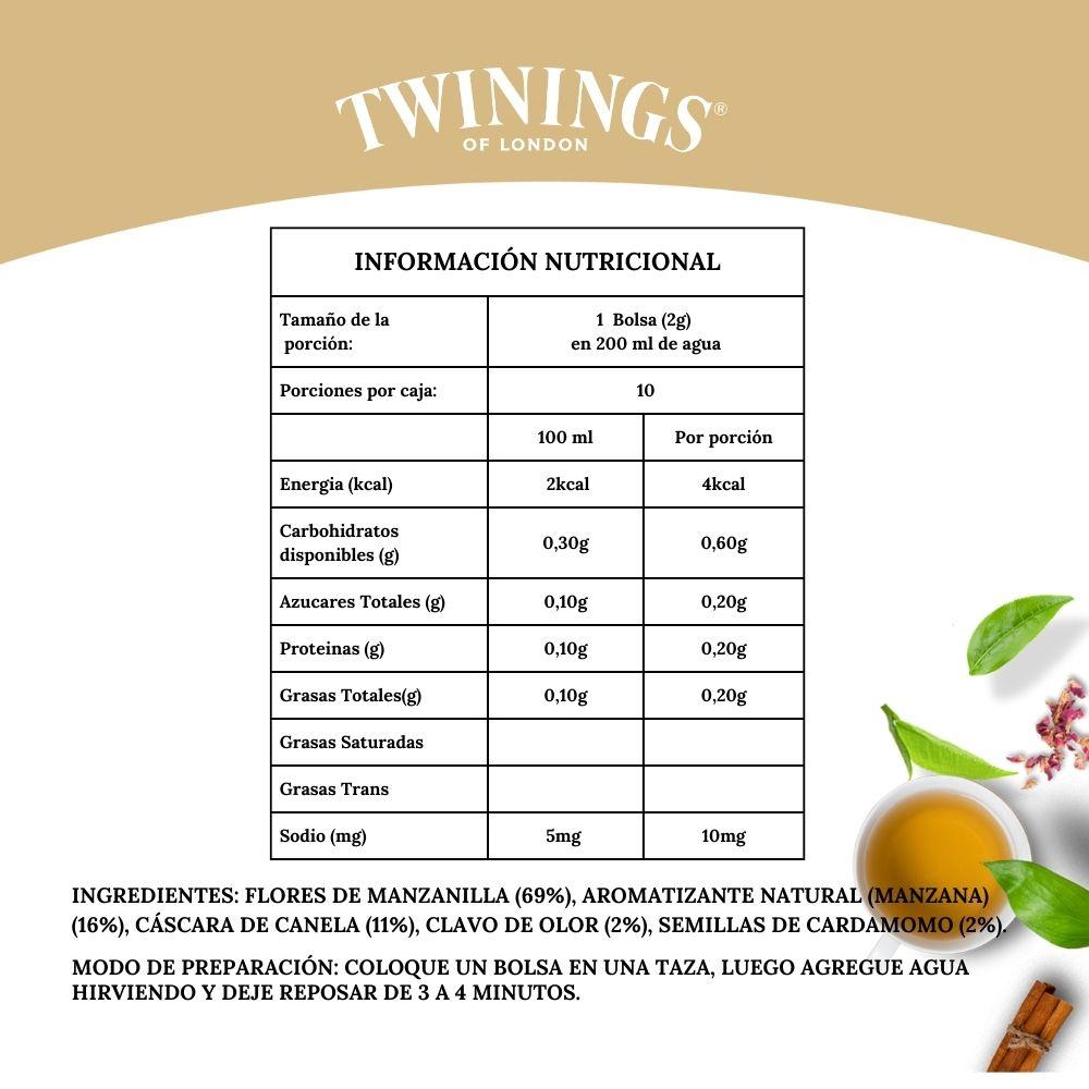 TWININGS TÉ MANZANA / CANELA / MANZANILLA X 10 BOLSITAS - 2