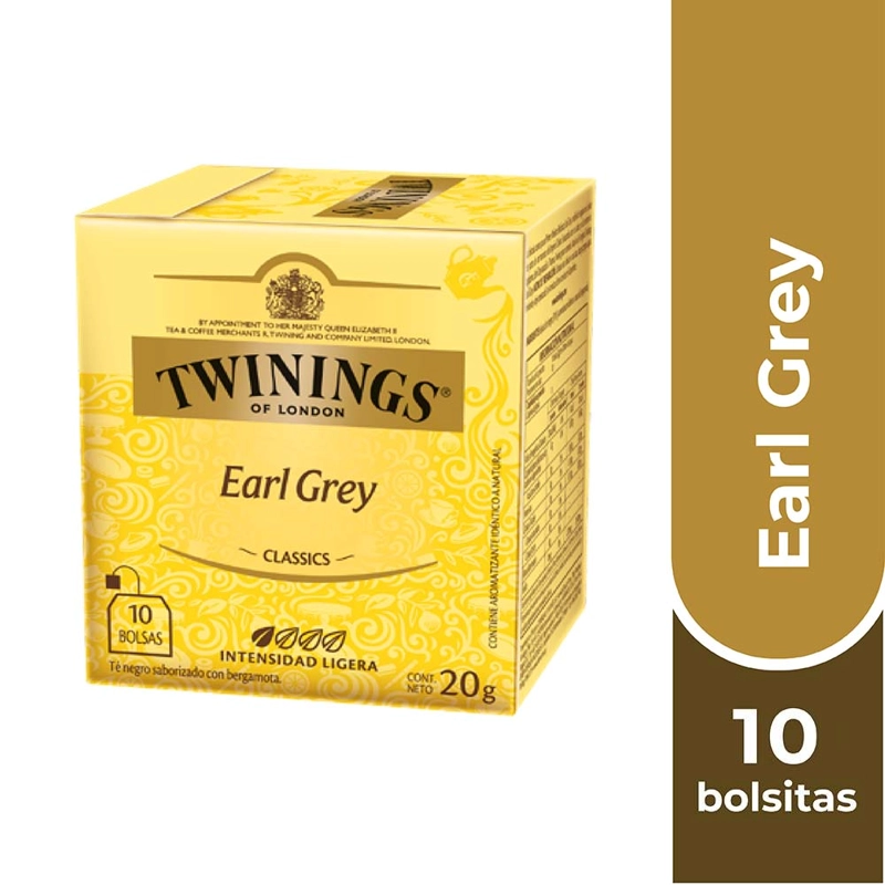 TWININGS TÉ EARL GREY (ETIQUETA EN COLOR AMARILLO) X 10 BOLSITAS - 1